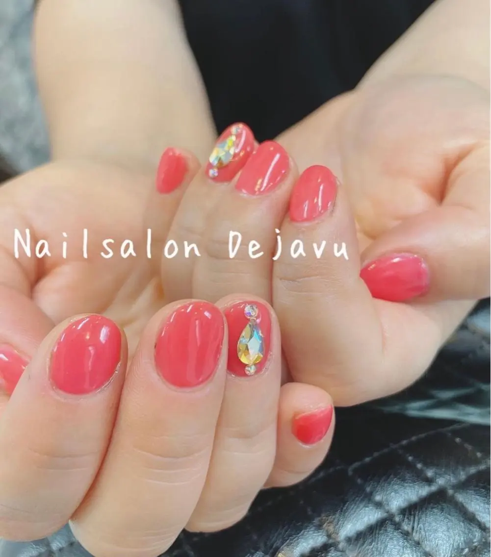 ネイル アートネイル ジェルネイル ワンカラーネイル オレンジ ピンク ハンドネイル Nailsalon Dejavuのネイルデザイン