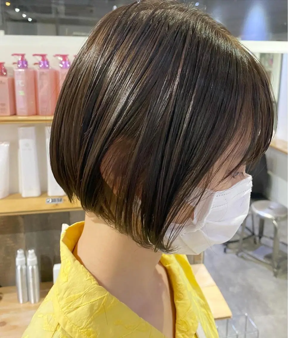 ショート カラー アッシュ 透明感カラー 森貴裕/ニュアンス パーマ/オリーブのヘアスタイル