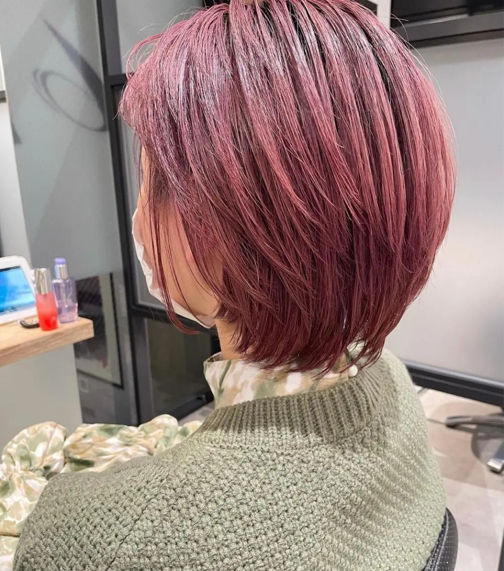 カラー ピンクカラー シアーピンク パーマ/ボブ/レイ ヤー💫SUZUKAのヘアスタイル