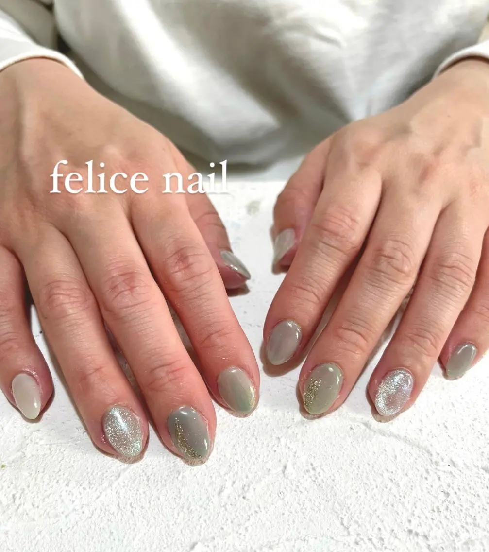 ネイル ジェルネイル マグネットネイル ニュアンスネイル パラジェル 春ネイル felice nailのネイルデザイン
