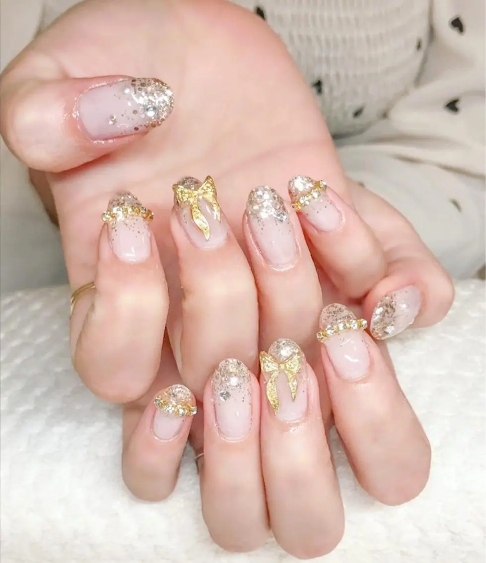 ネイル フレンチネイル ジェルネイル グラデーション キラキラネイル ラメ(グリッター) Nyanco Nailのネイルデザイン