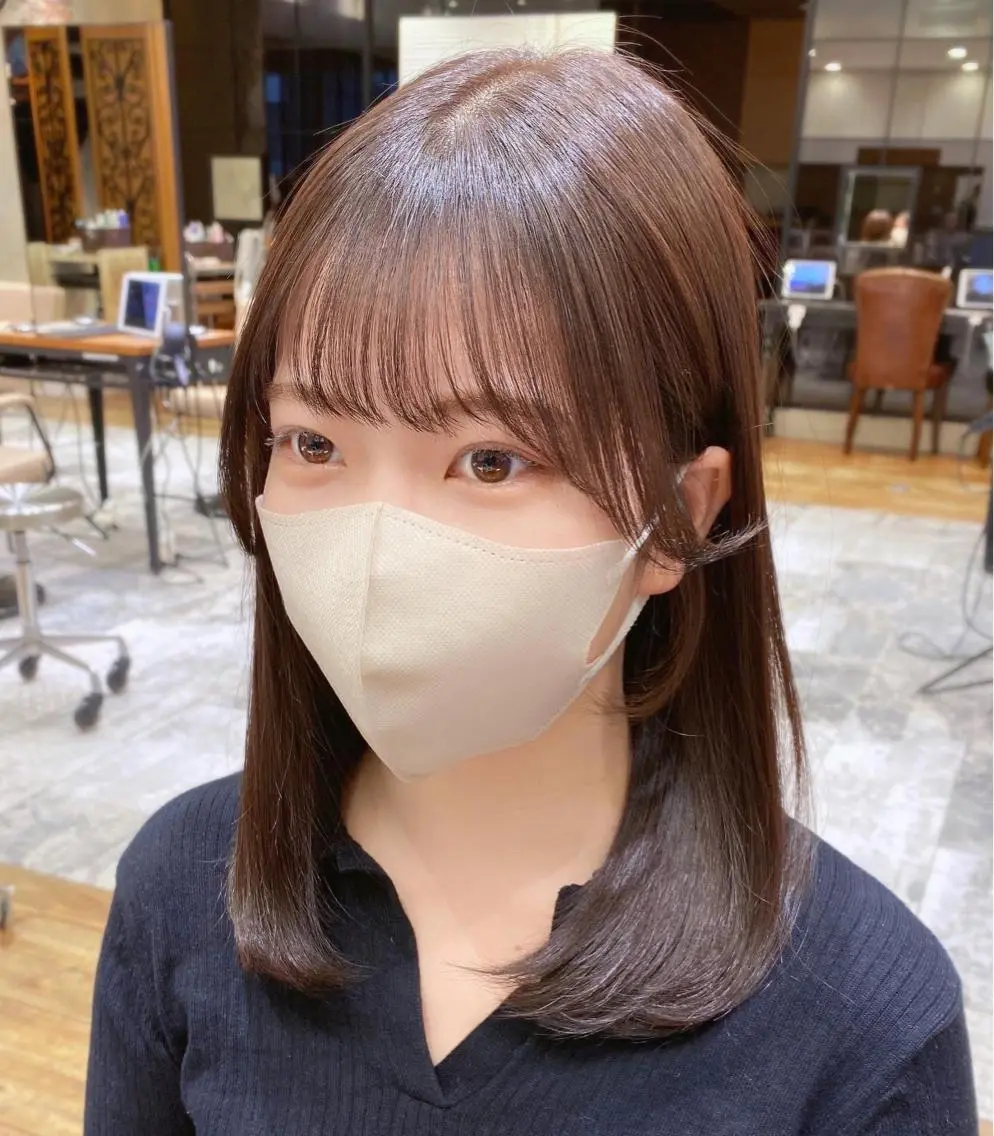 ミディアム カラー 顔まわりカット🌟 くびれヘア/寺門遥輝のヘアスタイル