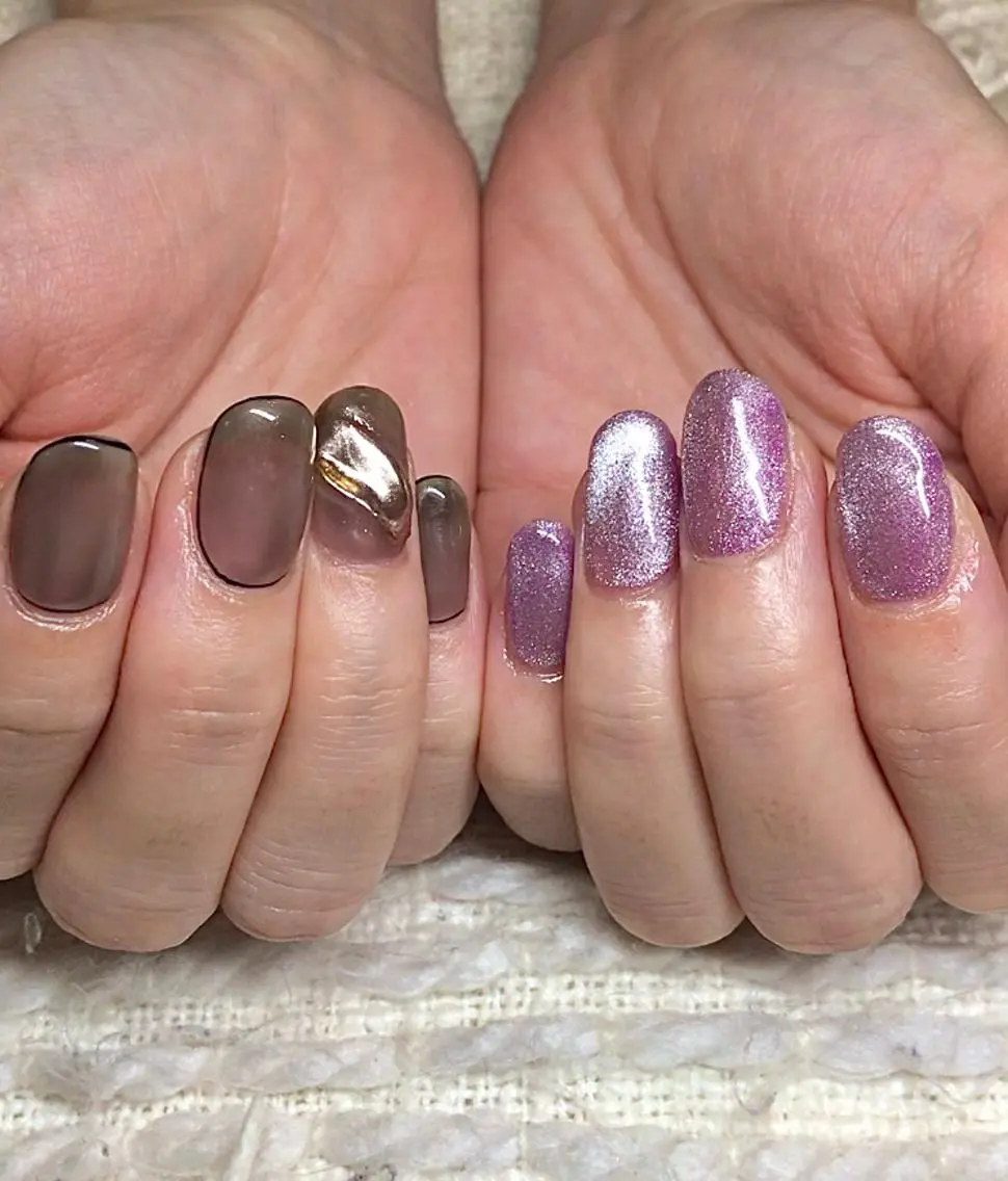 ミディアム カラー パーマ ヘアアレンジ メンズ キッズ ネイル マツエク・マツパ 黒髪 クリアネイル マグネットネイル el. by Aoのネイルデザイン