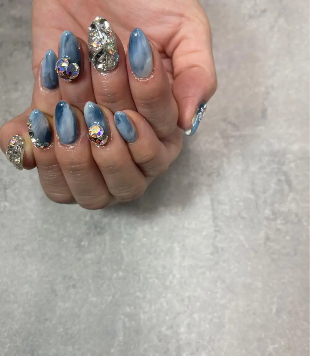 ネイル ブルー 大理石ネイル(マーブル) ストーンネイル ハンドネイル ハンドケア FASTNAIL PLUS 新宿店のネイルデザイン