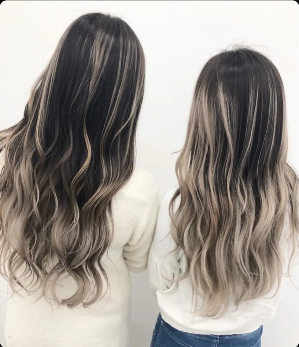 セミロング カラー バレイヤージュ レイヤーカット ブリーチ 透明感HIDEのヘアスタイル