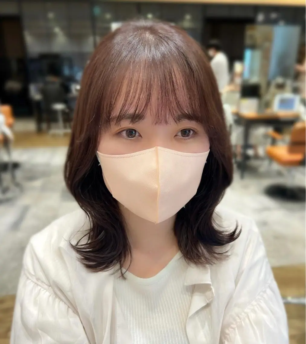 ミディアム ピンクブラウン くびれヘア 🧡くびれヘア/前髪 顔周り🧡久原結衣のヘアスタイル