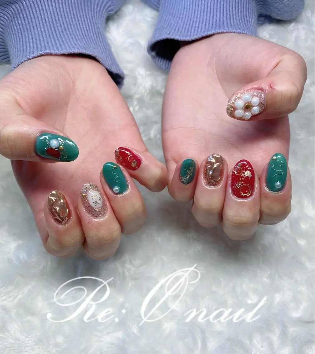 ネイル 成人式 ハンドネイル Re:Ø nail 🩵TSUJIのネイルデザイン