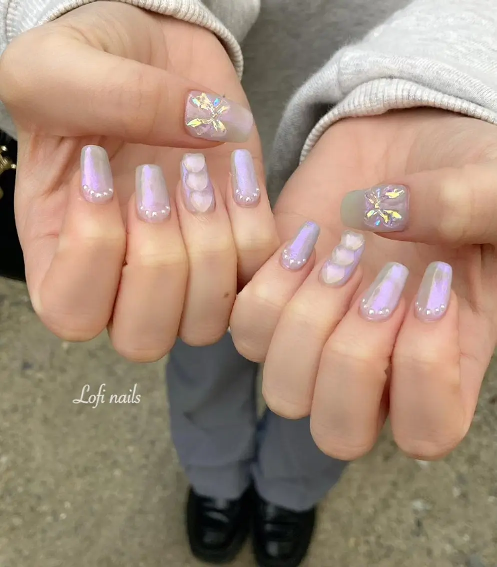 セミロング ネイル オーロラネイル Lofi nails ゆきこのネイルデザイン