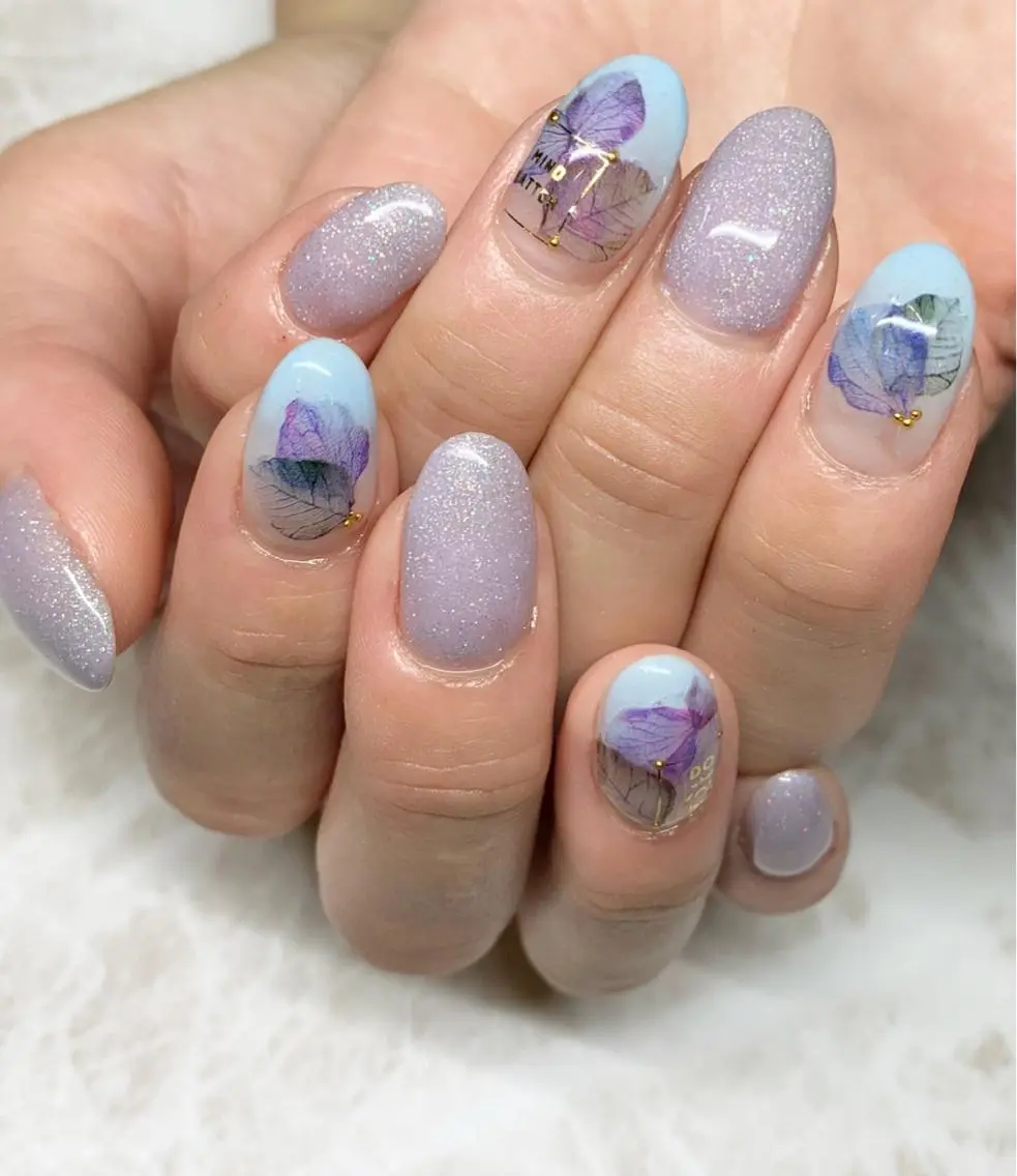 ネイル アートネイル ブルー クリアネイル 長さ出し ジェルネイル 松田 祥子のネイルデザイン