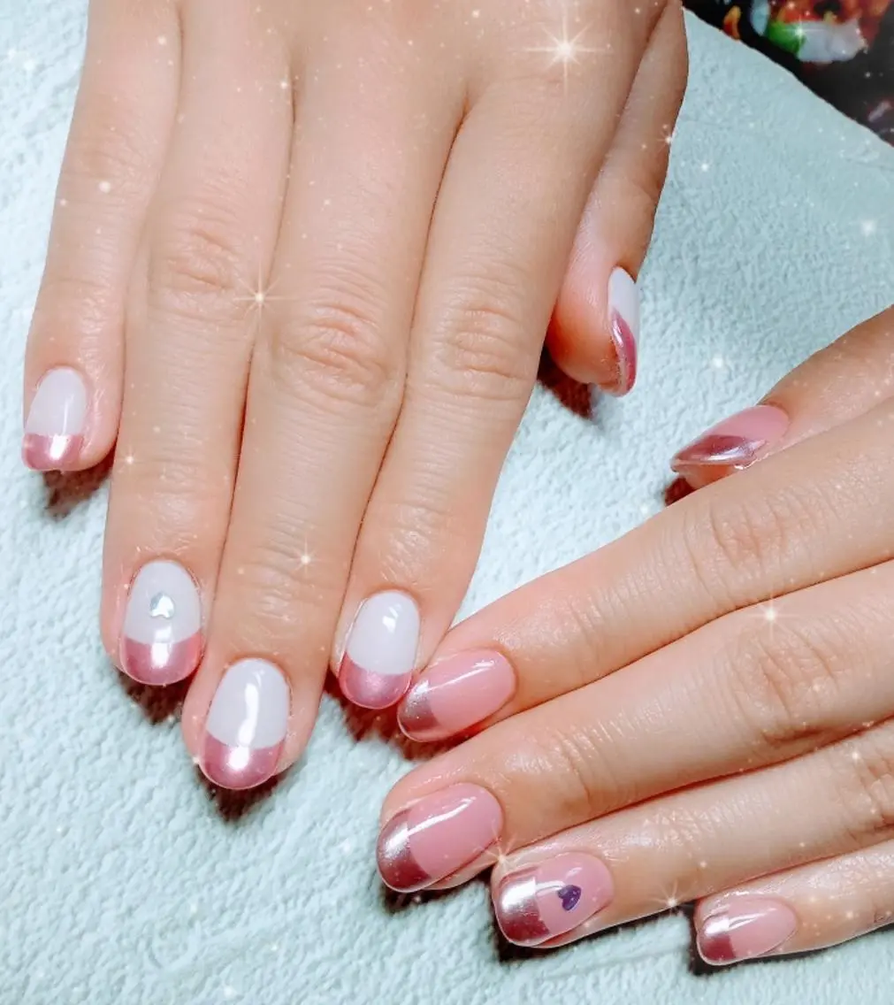 ネイル フレンチネイル ハート キラキラネイル 韓国ネイル マグネットネイル ハンドネイル flure de neige yukiのネイルデザイン