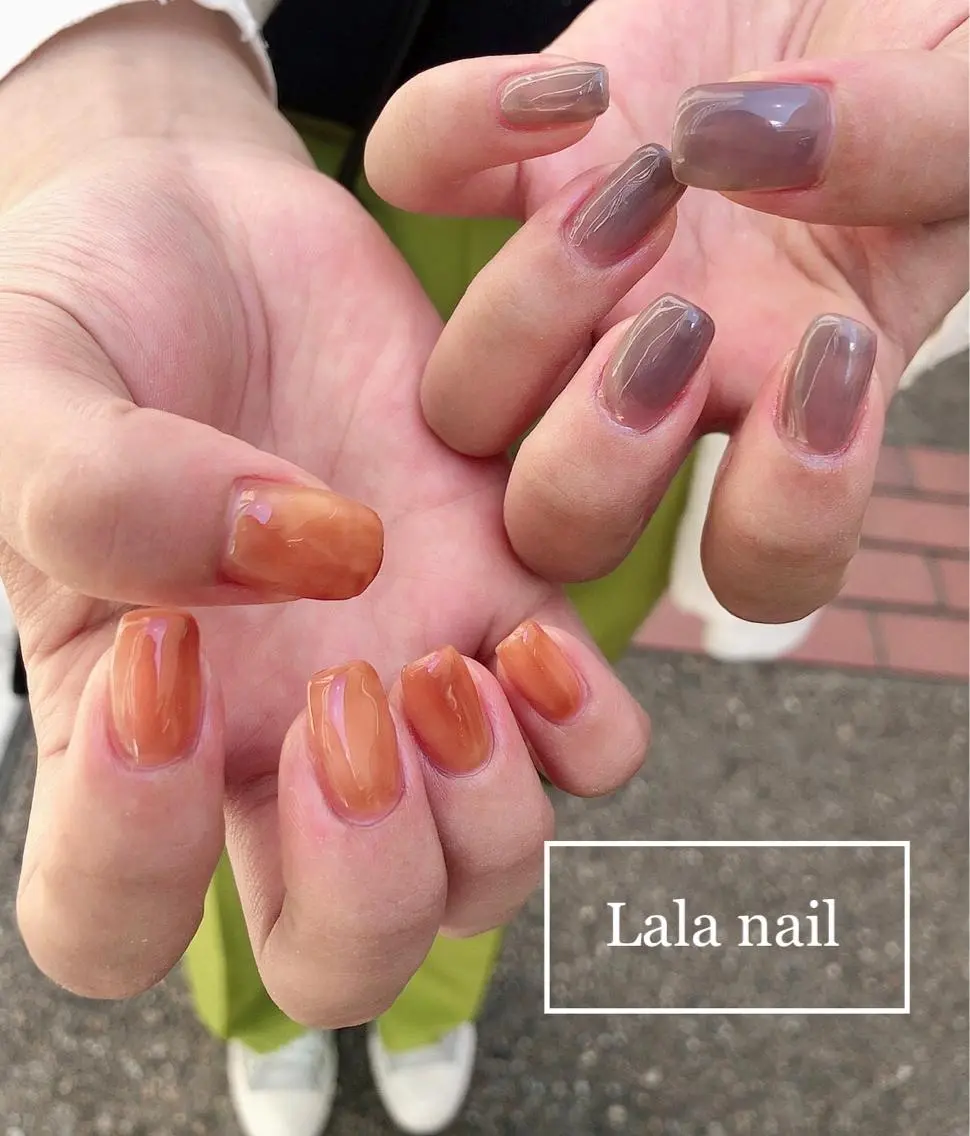 ネイル ブラウン スクエアネイル Lala nailのネイルデザイン