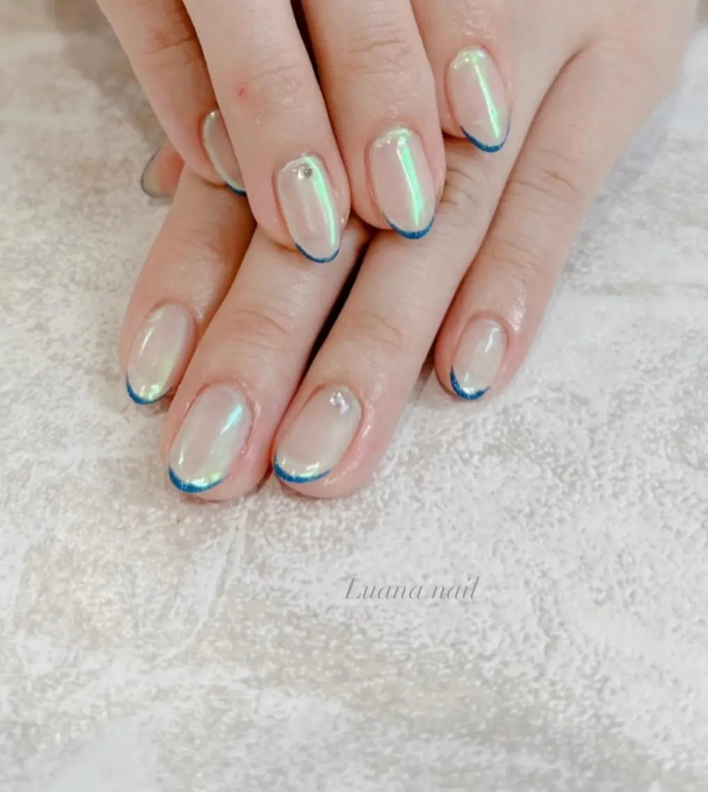 ミディアム ネイル オーロラネイル フレンチネイル ミラーネイル ブライダルネイル Luana nail (ルアナネイル)のネイルデザイン