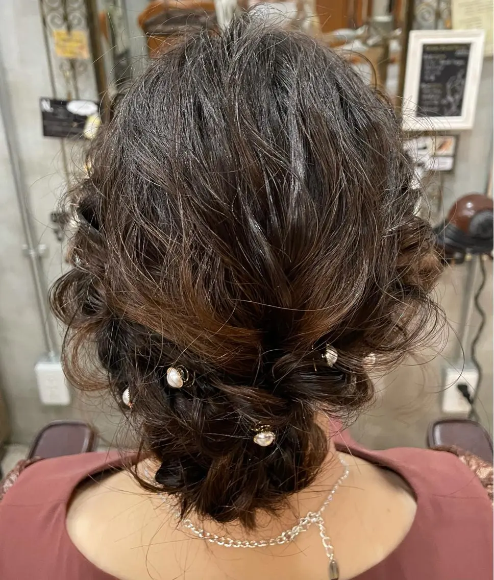 ミディアム ヘアアレンジ ヘアセット 【ピンク/韓国ヘア/ ヘアセット】亜海のヘアスタイル