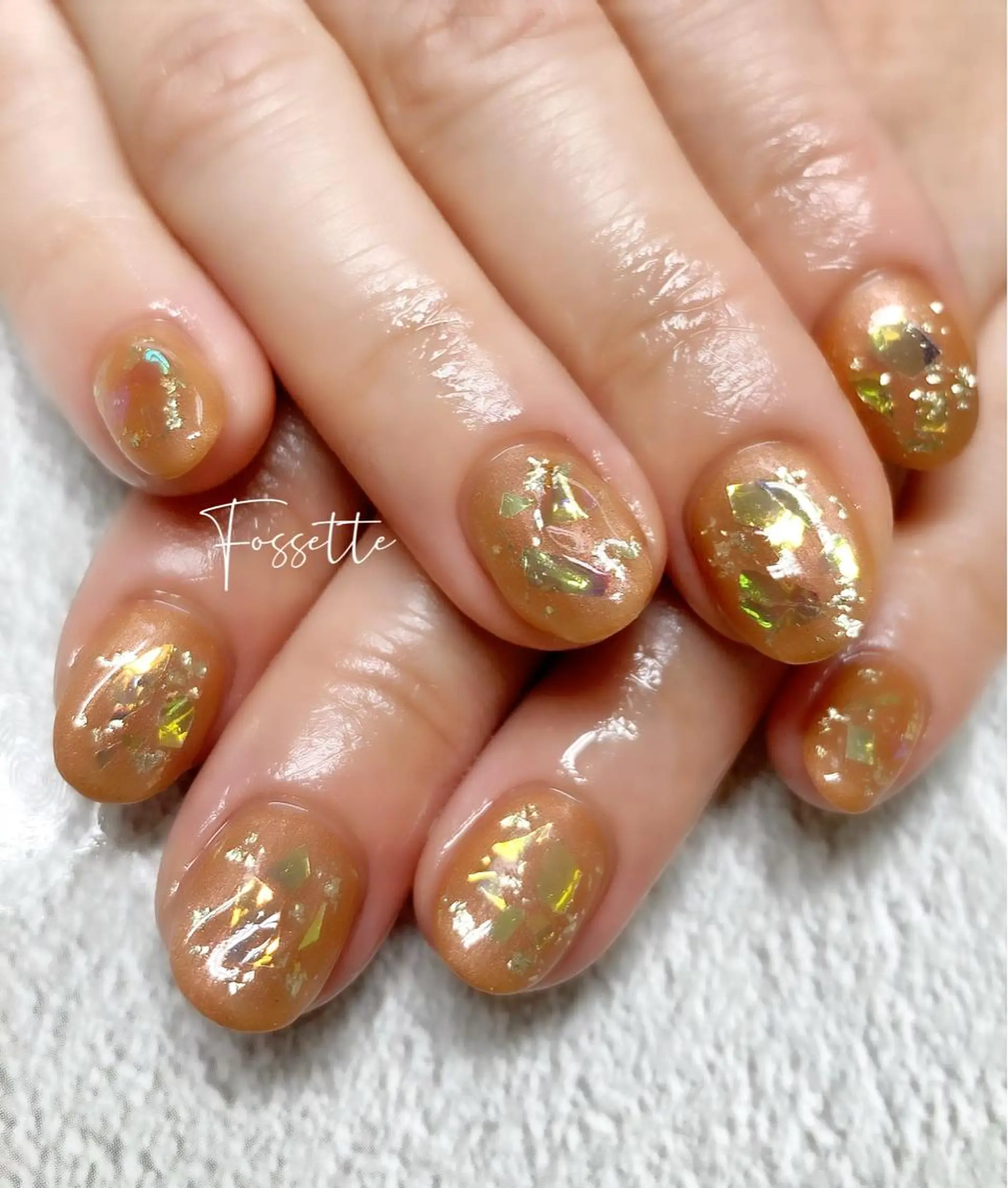 ネイル オーロラネイル ニュアンスネイル オレンジ ぷっくりネイル nailsalon Fossetteのネイルデザイン