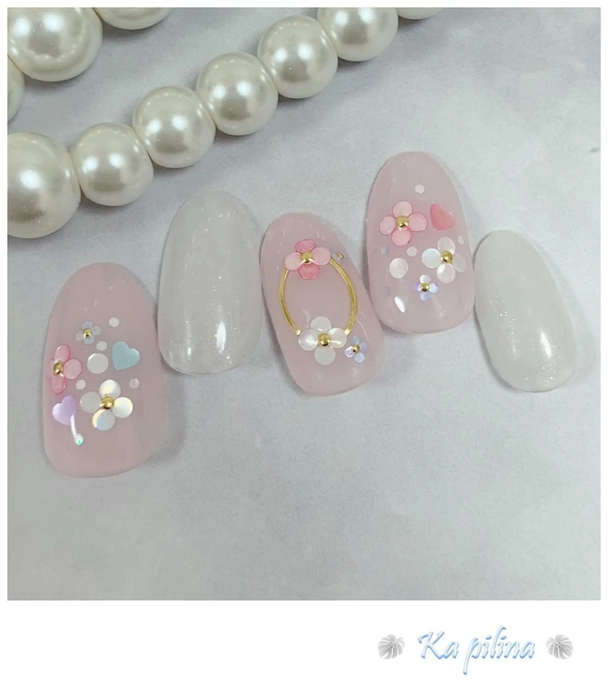 ネイル ピンク 春ネイル ホワイト Nail salon Ka pilinaのネイルデザイン