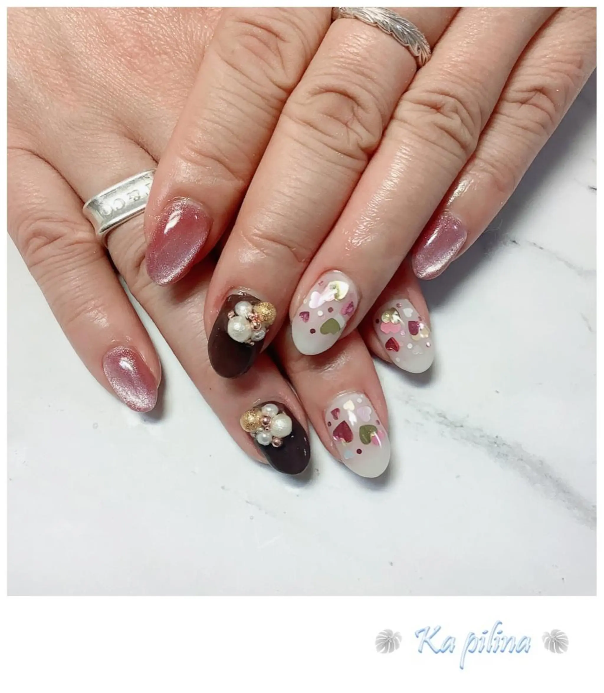 ネイル ハート バレンタイン Nail salon Ka pilinaのネイルデザイン