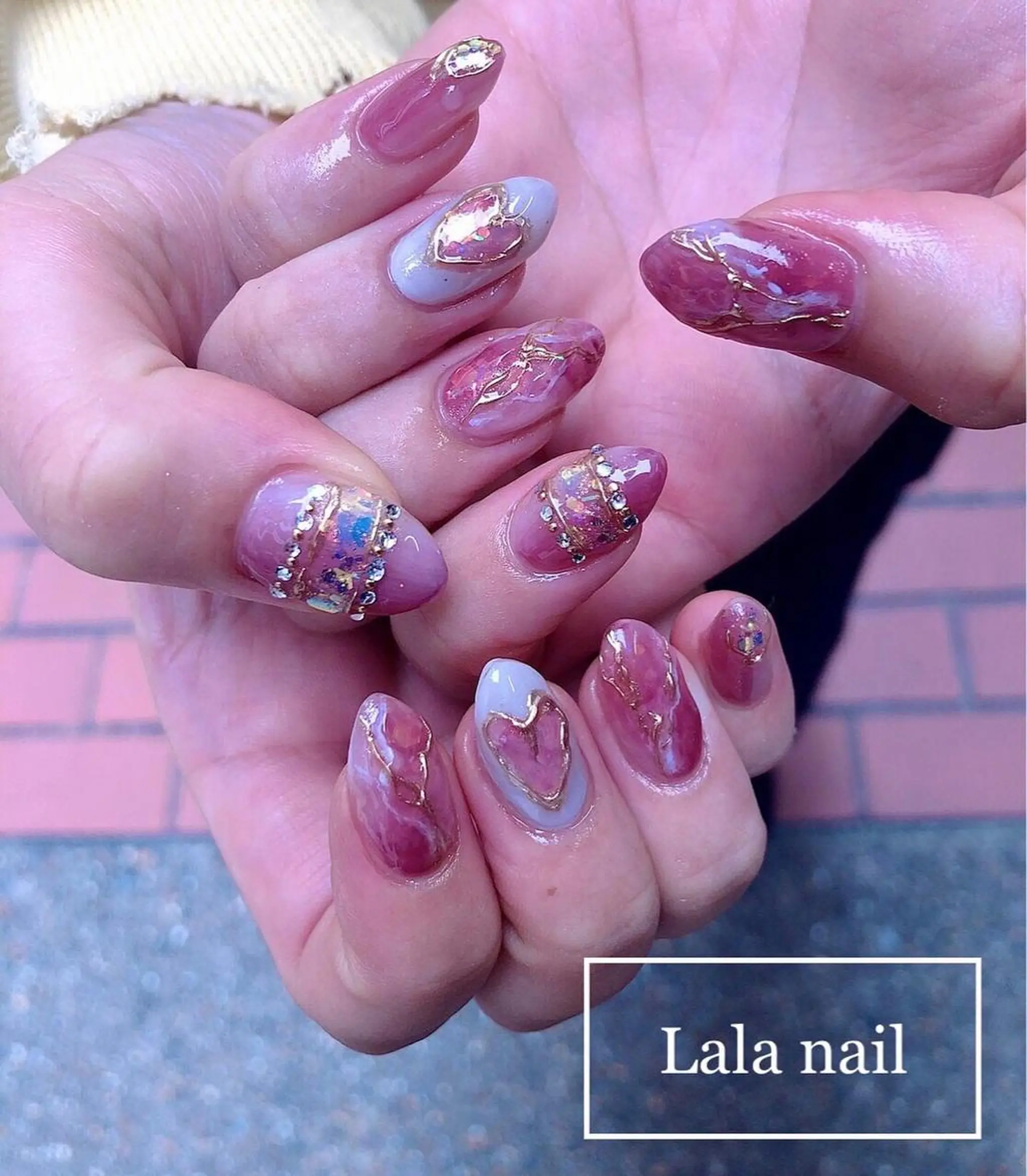 ネイル ハート ピンク 冬ネイル Lala nailのネイルデザイン