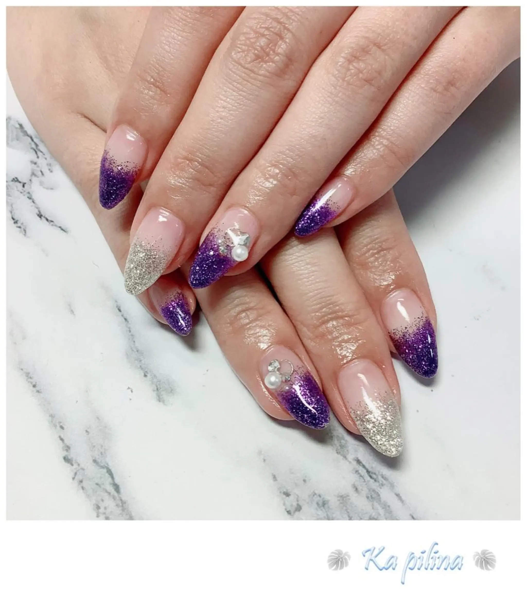 ネイル グラデーション キラキラネイル ラメ(グリッター) ラメグラデーション パープル Nail salon Ka pilinaのネイルデザイン