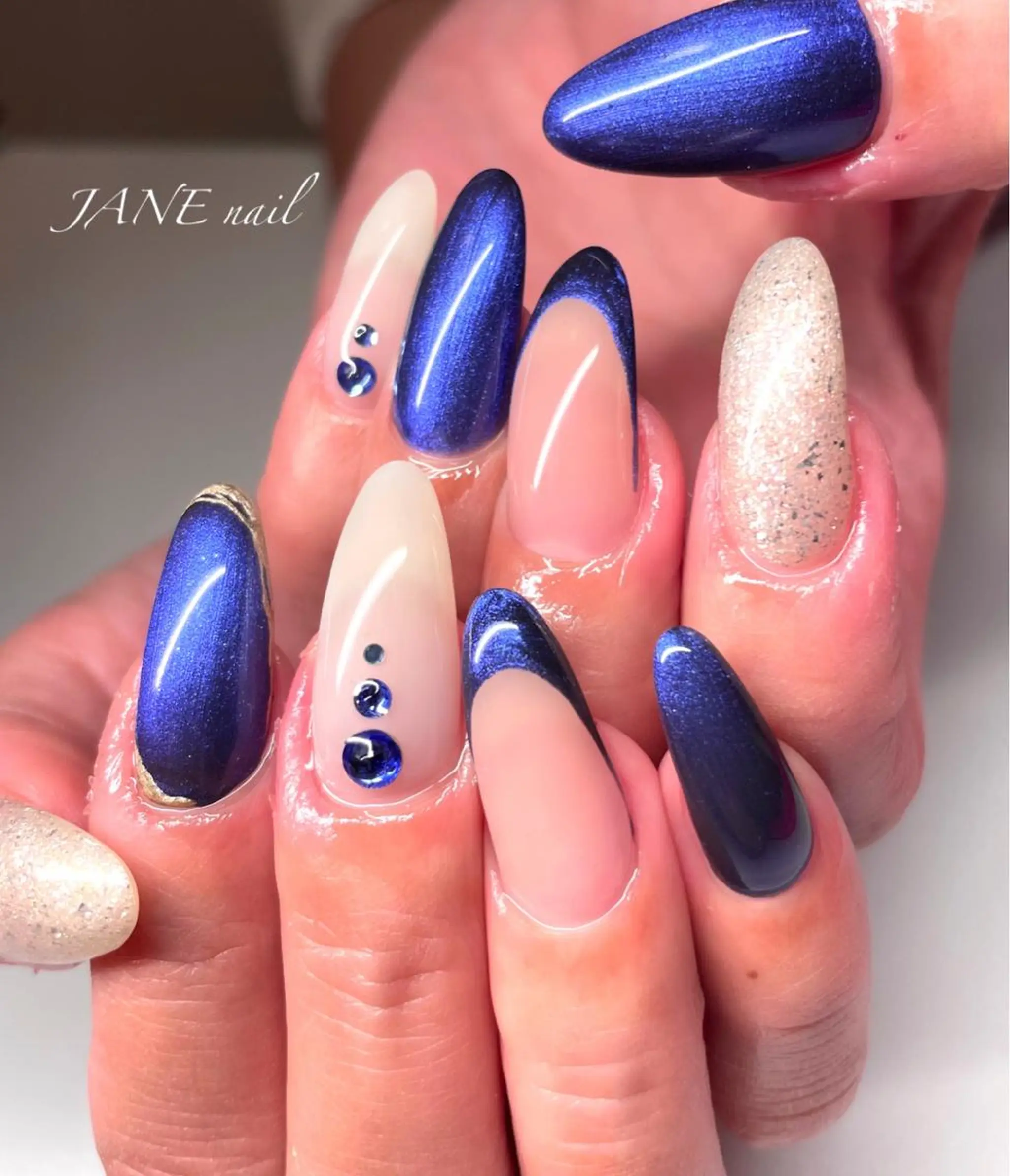 ネイル ブルー フットネイル ロングネイル スカルプネイル ホワイト ハンドネイル Nail Salon JANEのネイルデザイン