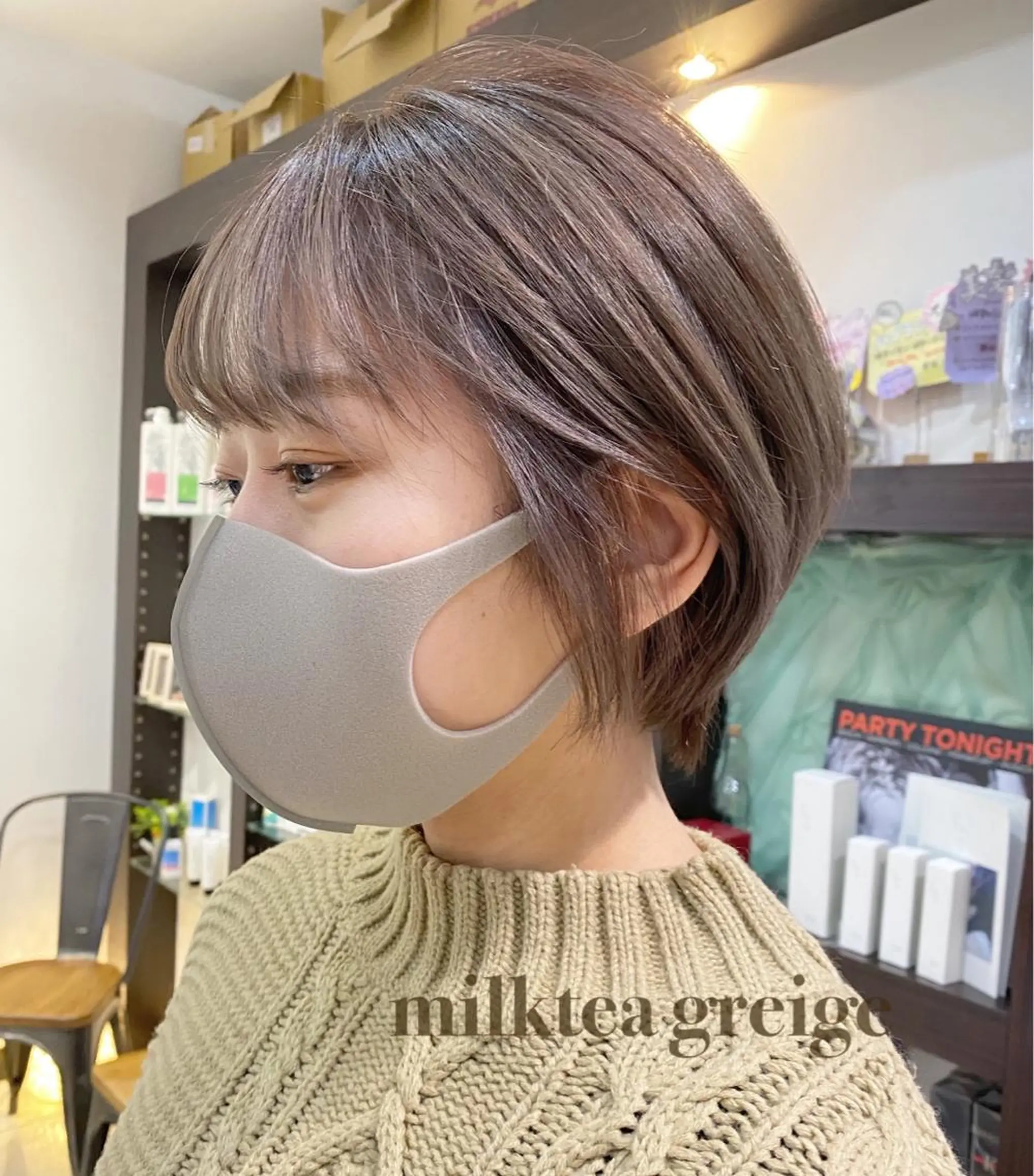 ショート カラー グレージュ ミルクティーグレージュ ショートヘア カット ヘアカラー 似合わせ提案サラ艶♡ 彩華のヘアスタイル