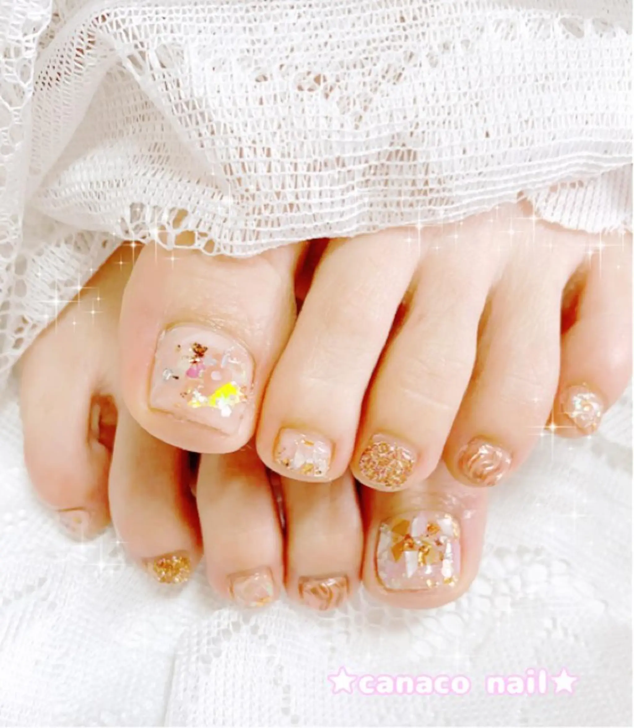 ネイル フットネイル キラキラネイル ミラーネイル ピンク ベテランネイル cnc nailのネイルデザイン