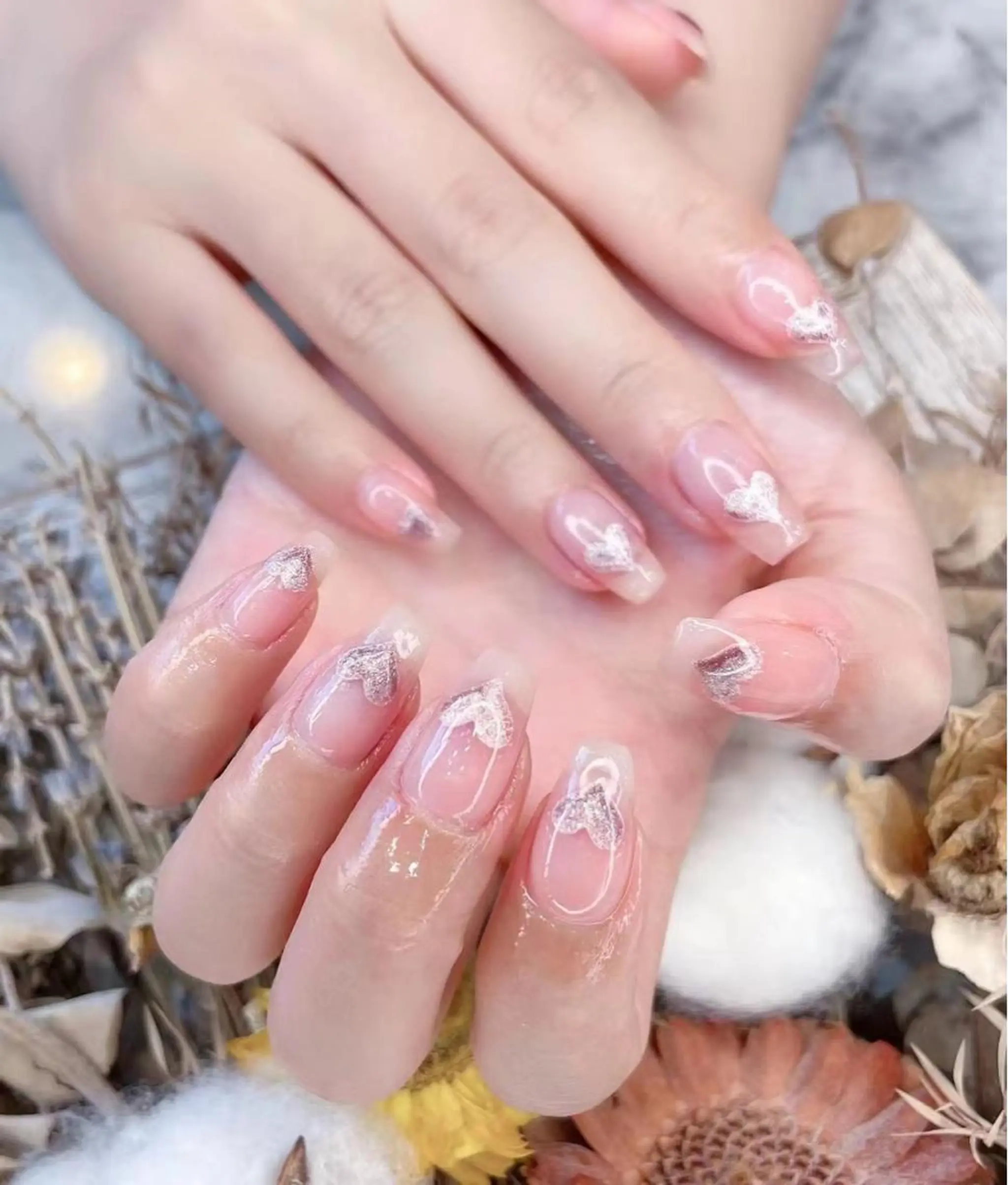 ネイル クリアネイル ハート ピンク Babarla Nailのネイルデザイン