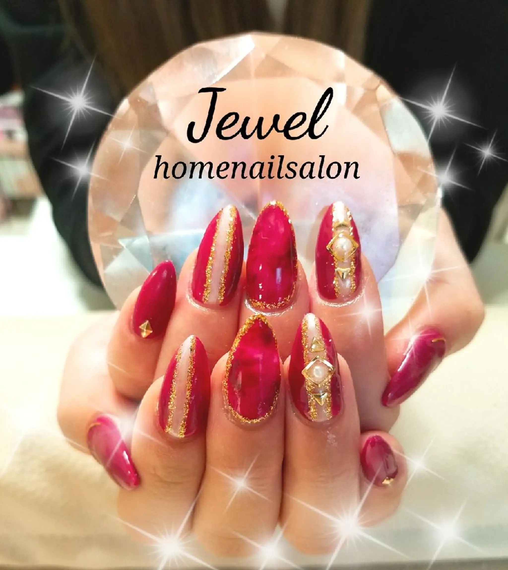 ネイル べっ甲ネイル ピンク 赤色 ＪＥＷＥＬ　ＮＡＩＬ所属・ＪＥＷＥＬ ＮＡＩＬのネイルデザイン
