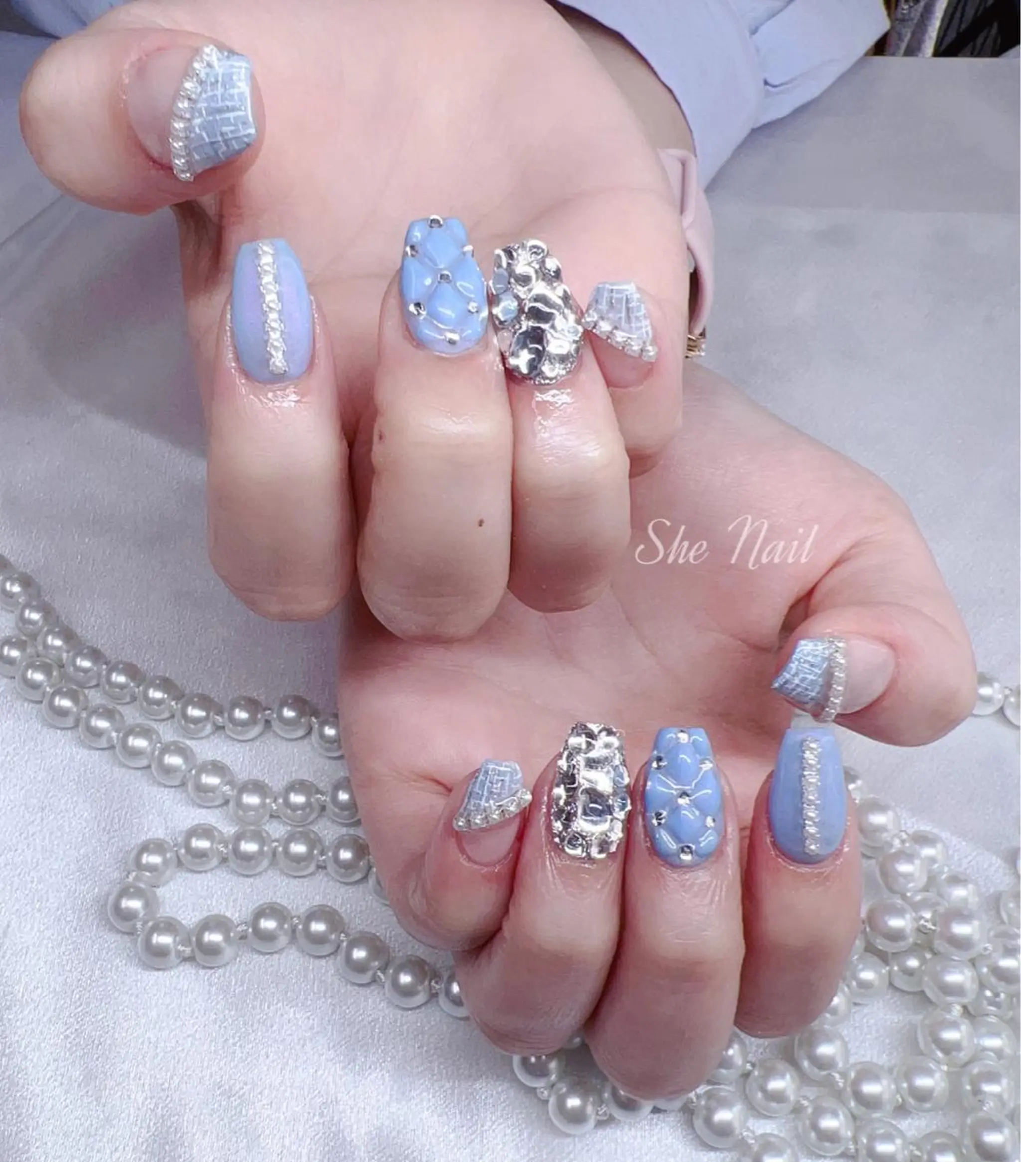 ネイル チークネイル 長さ出し フレンチネイル ガラスフレンチ 卒業式 ハンドネイル She   Nail所属・ISA_ BELLAのネイルデザイン