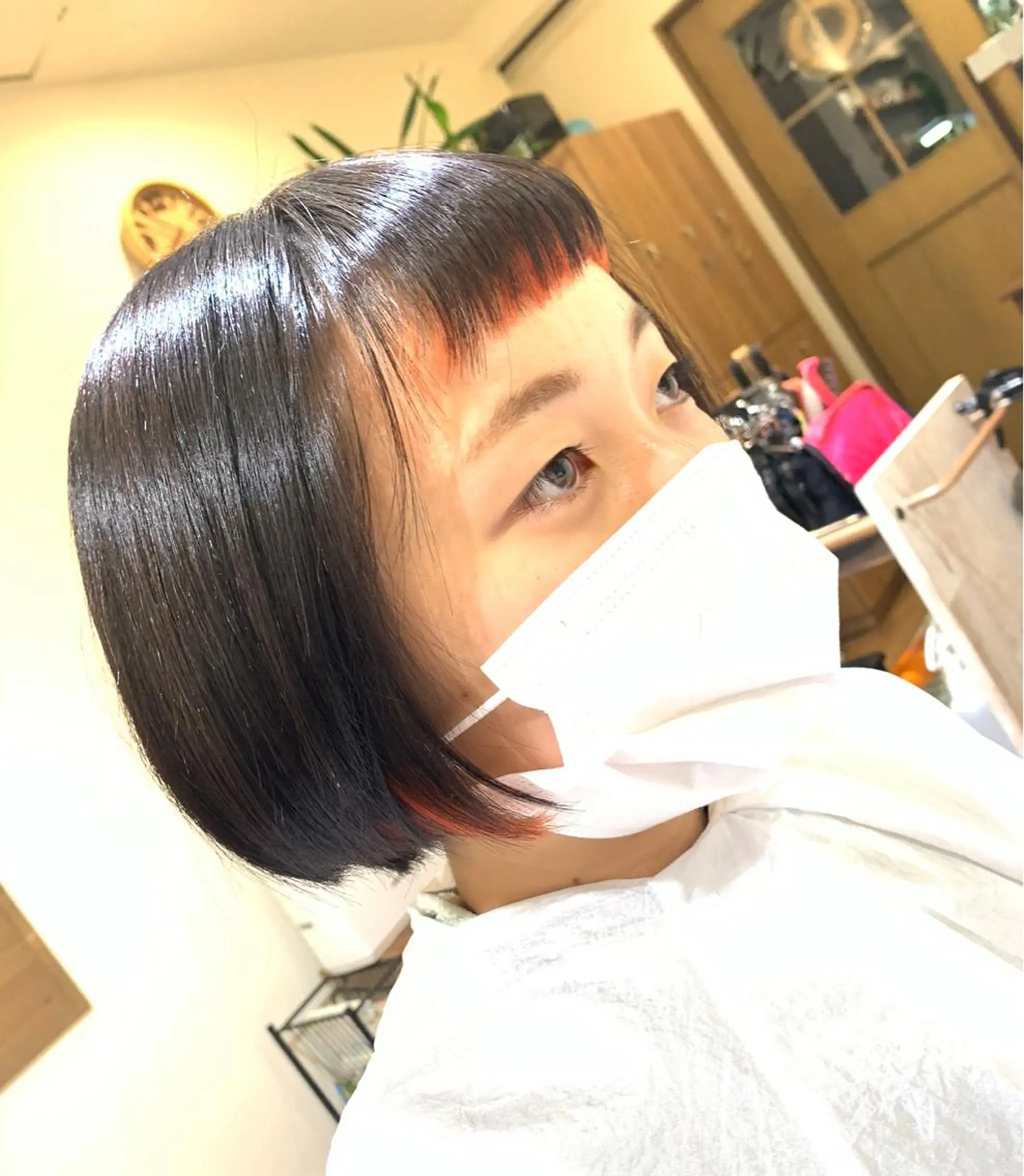 ミディアム カラー オレンジ カット ヘアカラー トリートメント THE PARK キシオカのヘアスタイル