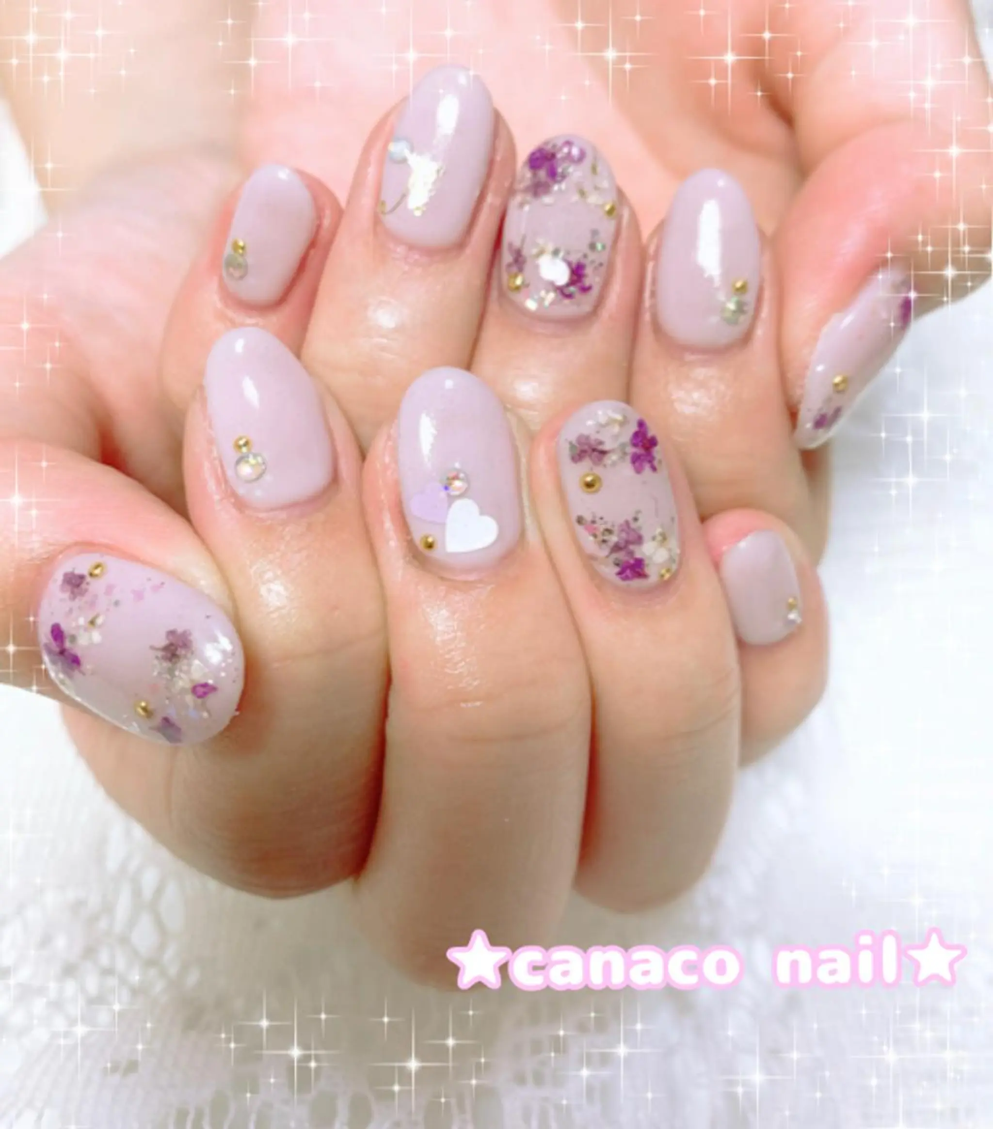 ネイル フラワーネイル パープル ハンドネイル ハンドケア Felice所属・ベテランネイル cnc  nailのネイルデザイン