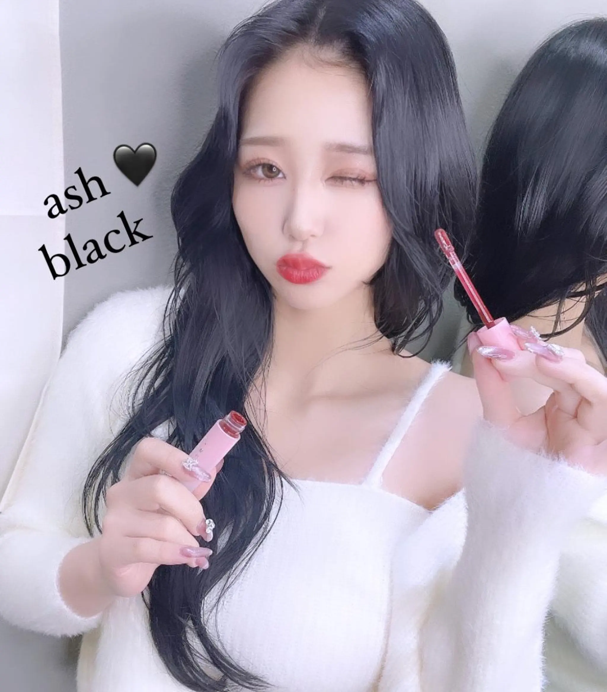 ロング カラー ヘアアレンジ アッシュ アッシュブラック 黒髪 ブルーカラー ブルーブラック 透明感カラー×小 顔レイヤー♡ヒデさんのヘアスタイル