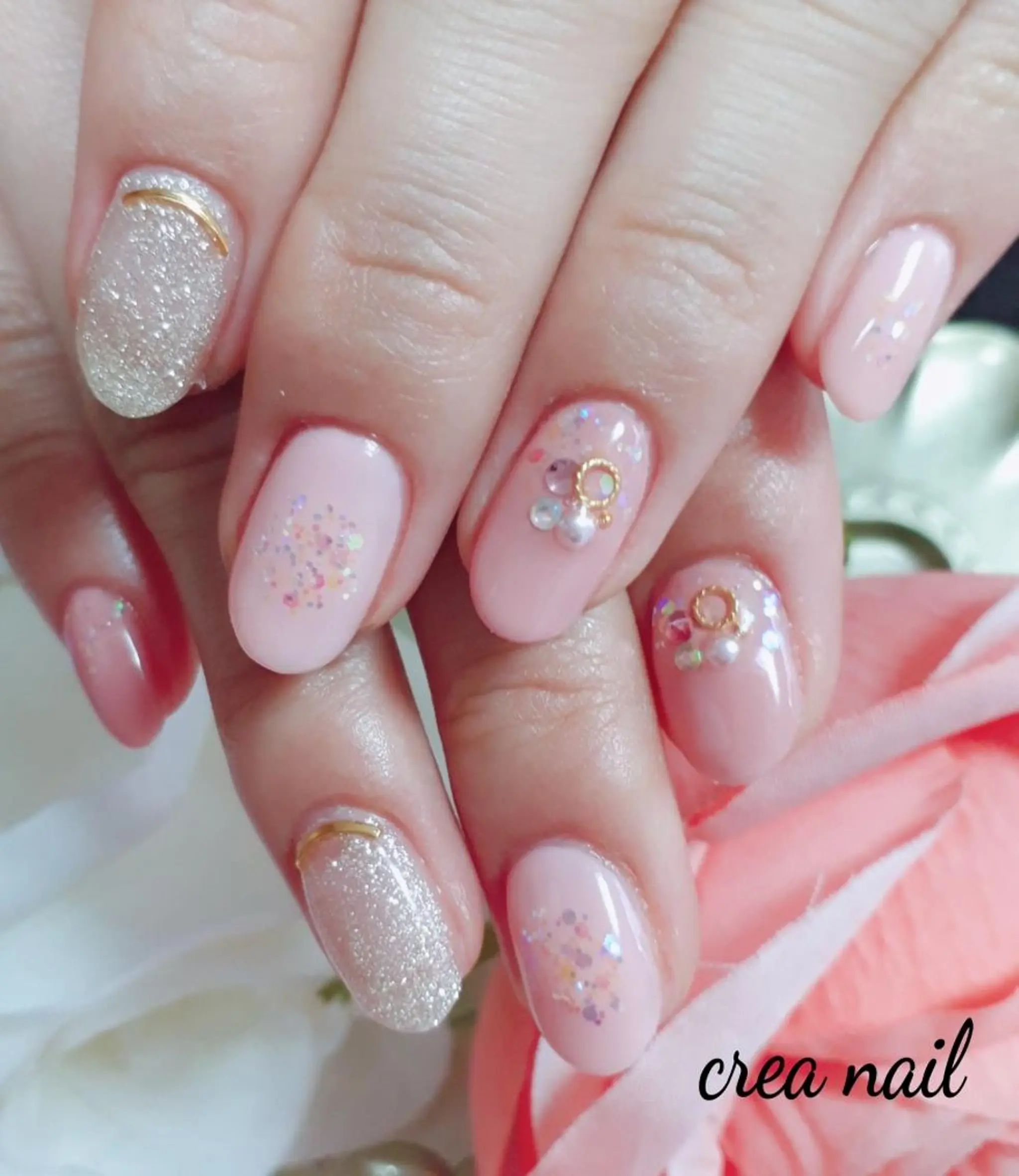 ネイル ラメ(グリッター) ストーンネイル privateサロン creaのネイルデザイン