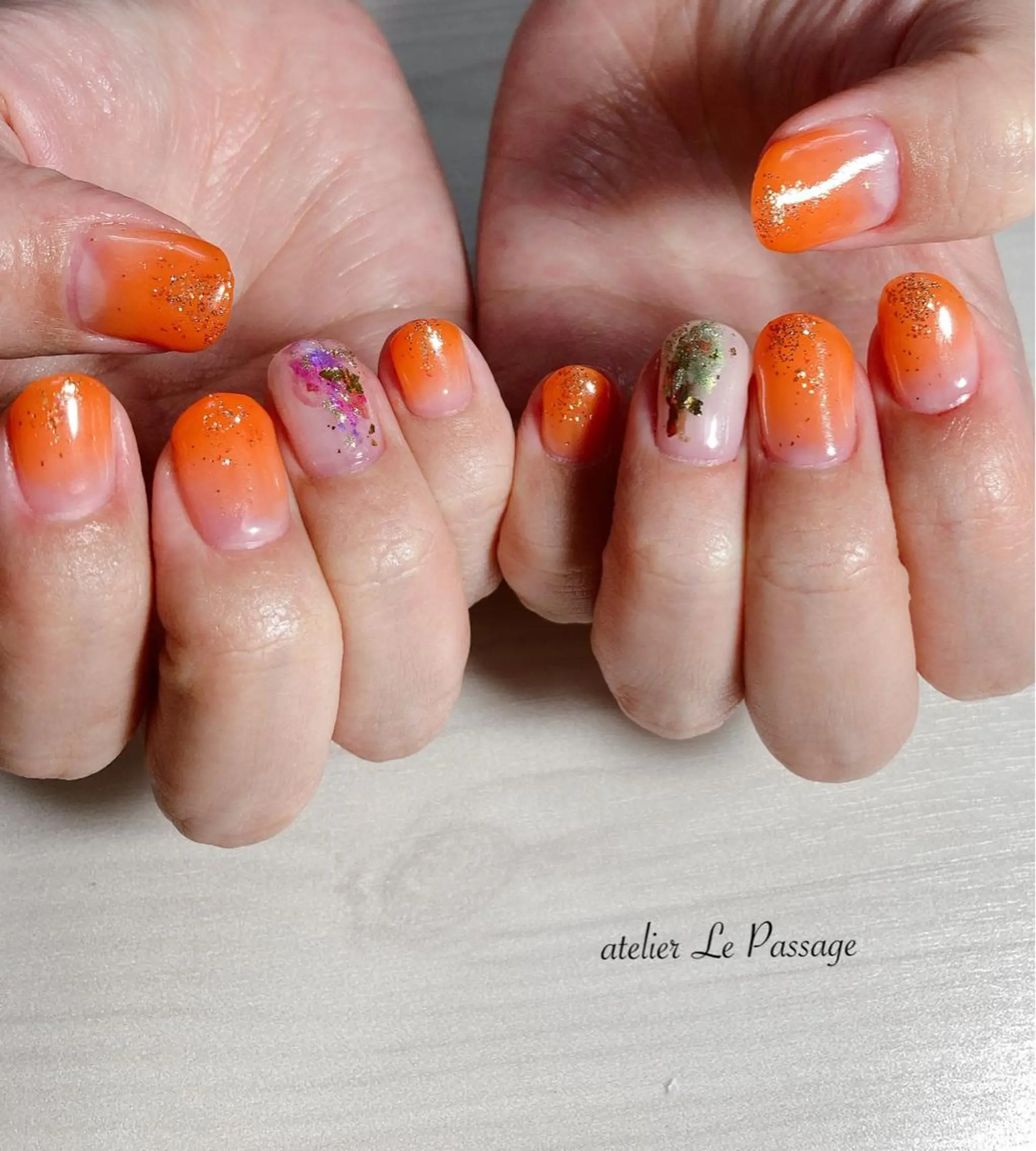 ネイル ジェルネイル ニュアンスネイル オフィスネイル オレンジ パラジェル Atelier Le Passage所属・h nakatsukaのネイルデザイン