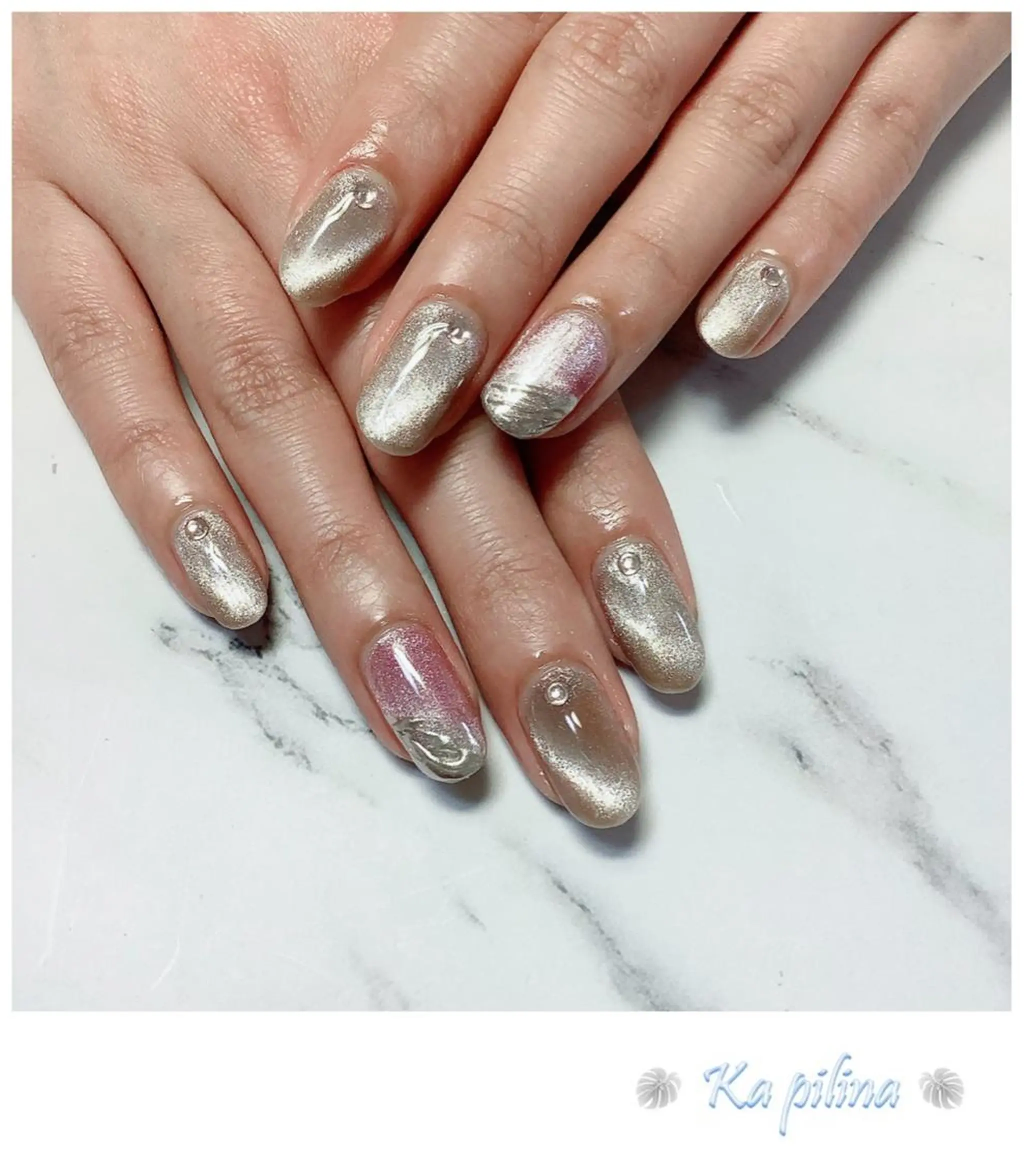 ネイル マグネットネイル ミラーネイル ニュアンスネイル Nail salon Ka pilinaのネイルデザイン