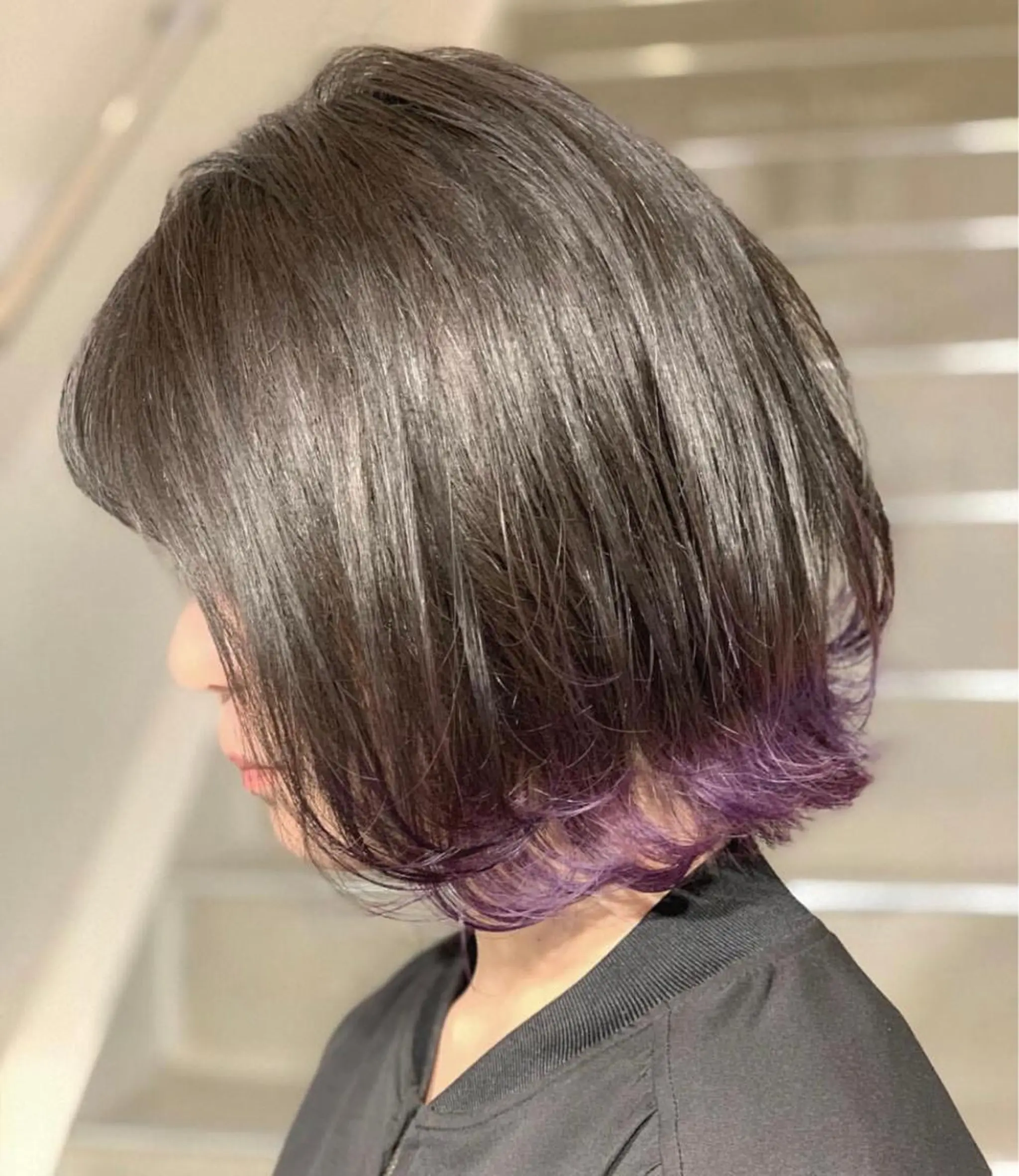 ショート カラー ヘアアレンジ キッズ アディクシーカラー バレイヤージュ ミストバング ベージュカラー 黒髪 カラー特化サロン Eir心斎橋のヘアスタイル