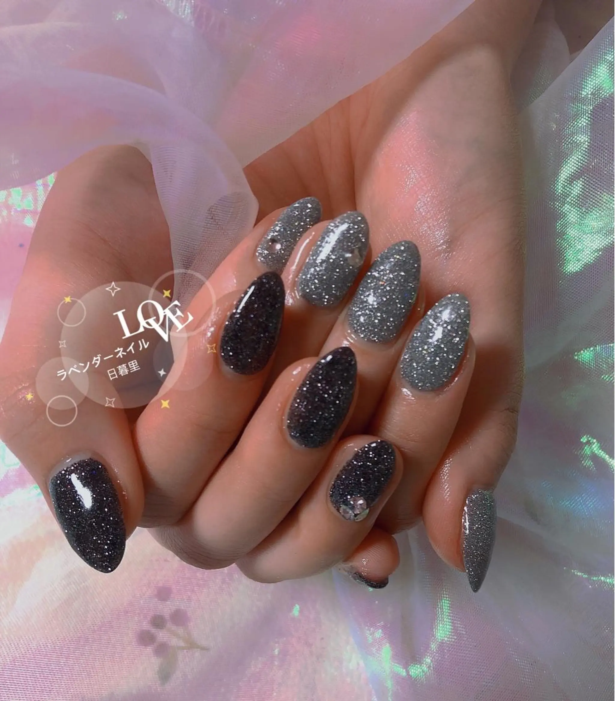 ネイル フラッシュネイル ストーンネイル ラベンダー💖日暮里 ルル💖ネイルのネイルデザイン