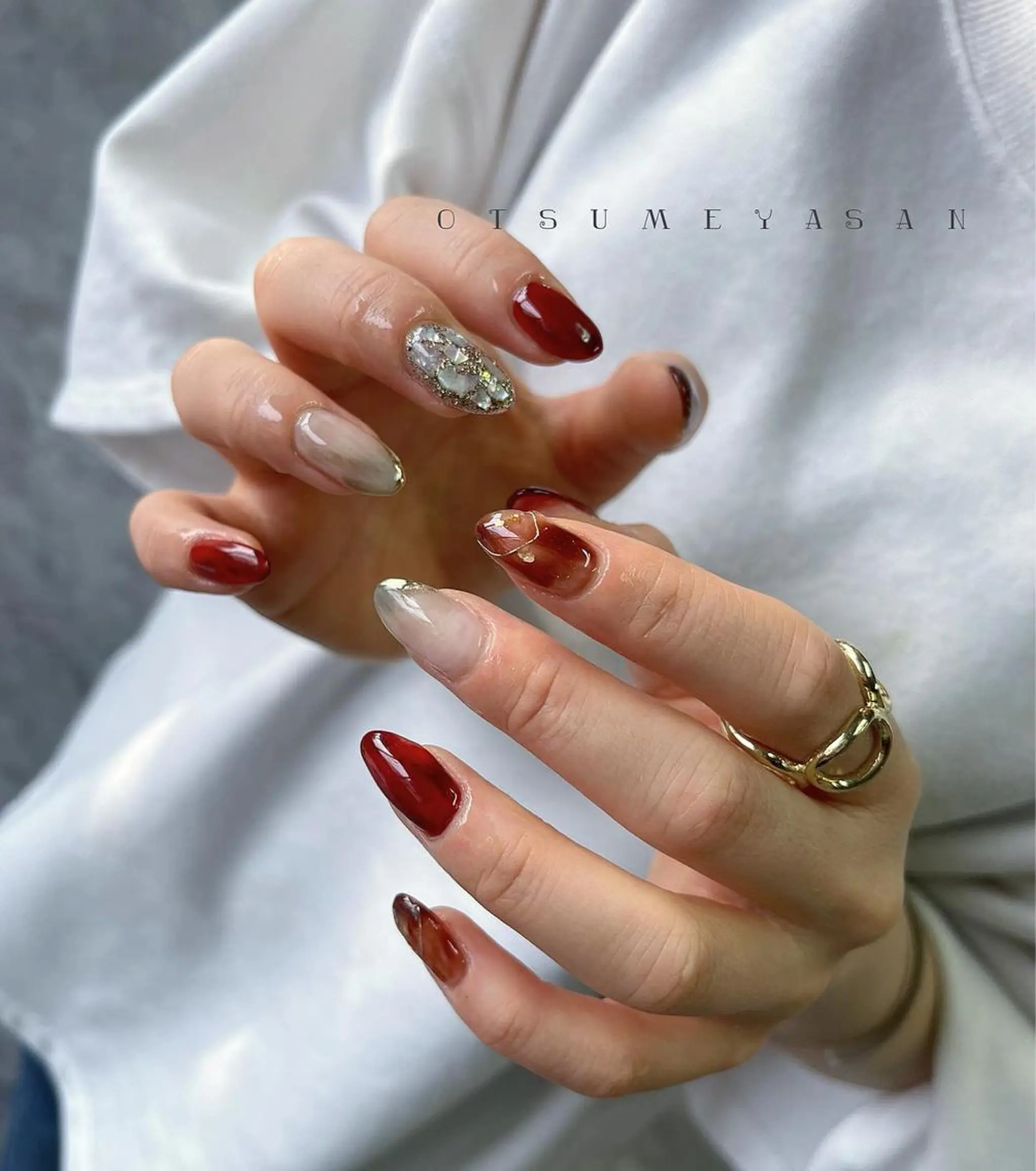 ネイル ブラウン グリーン 韓国ネイル ラメ(グリッター) ニュアンスネイル わたなべ ちかのネイルデザイン