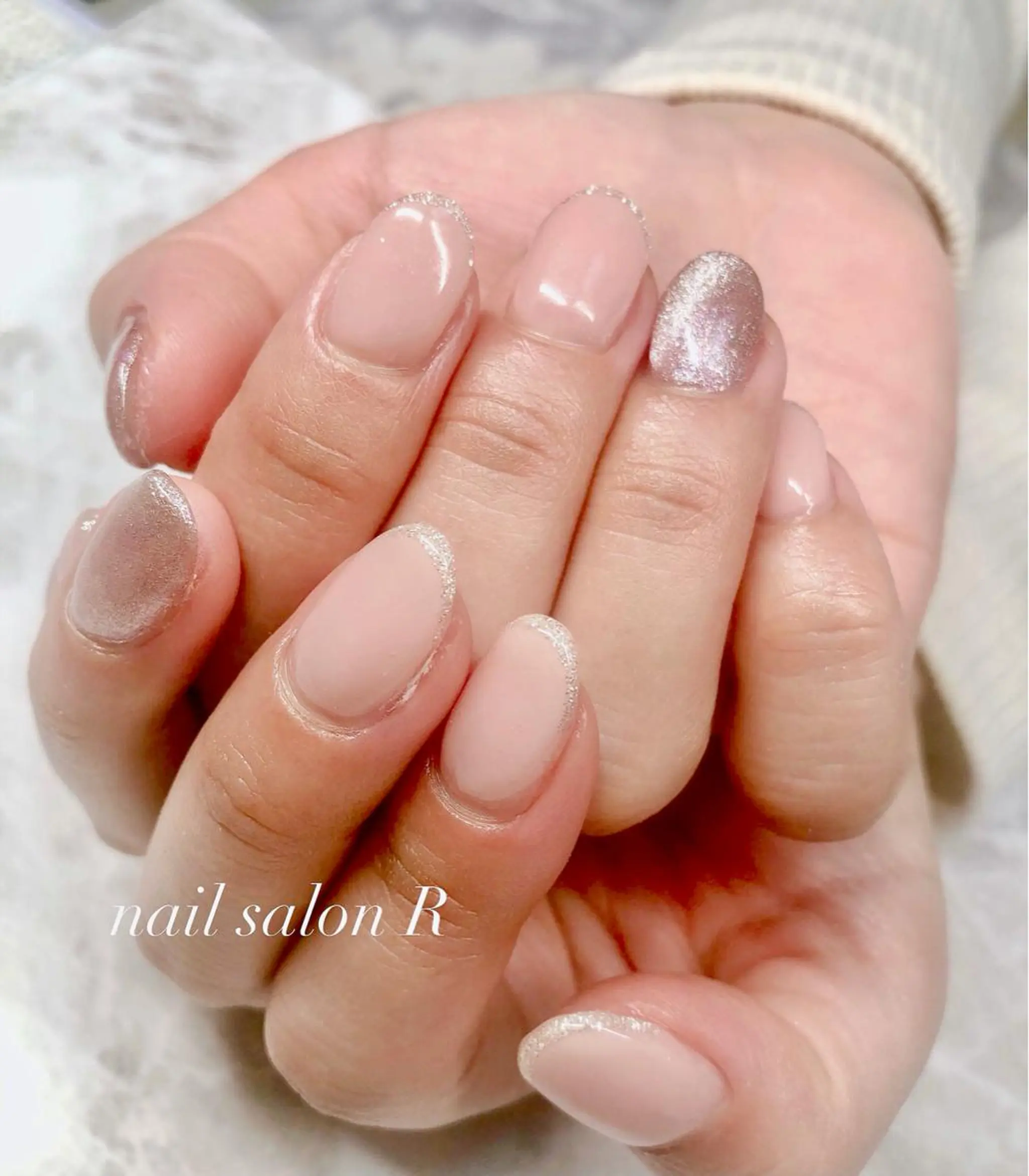 ネイル フレンチネイル ラメ(グリッター) マグネットネイル ハンドネイル nail salon Rのネイルデザイン