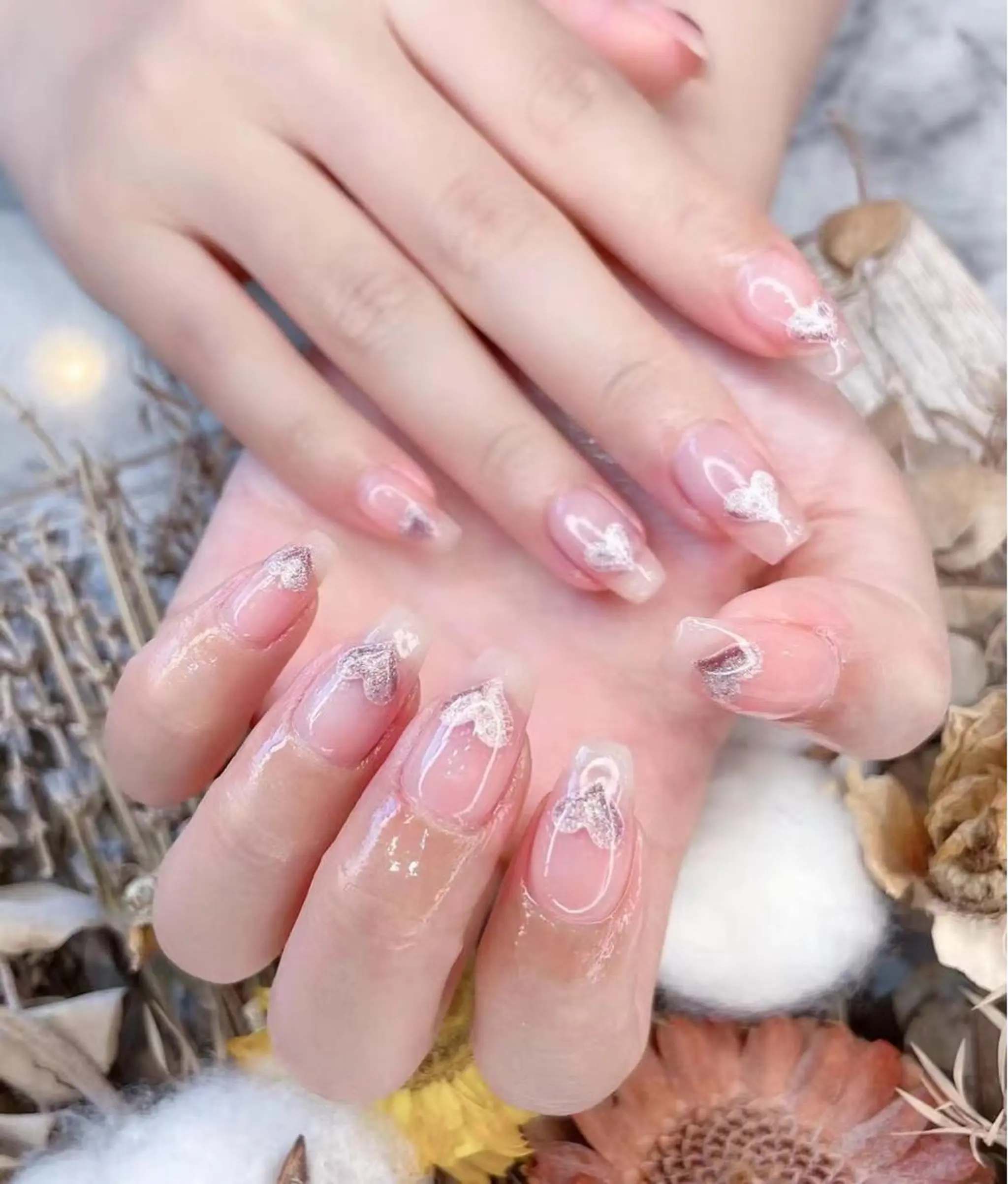 ネイル クリアネイル ハート ピンク babarla Nailのネイルデザイン