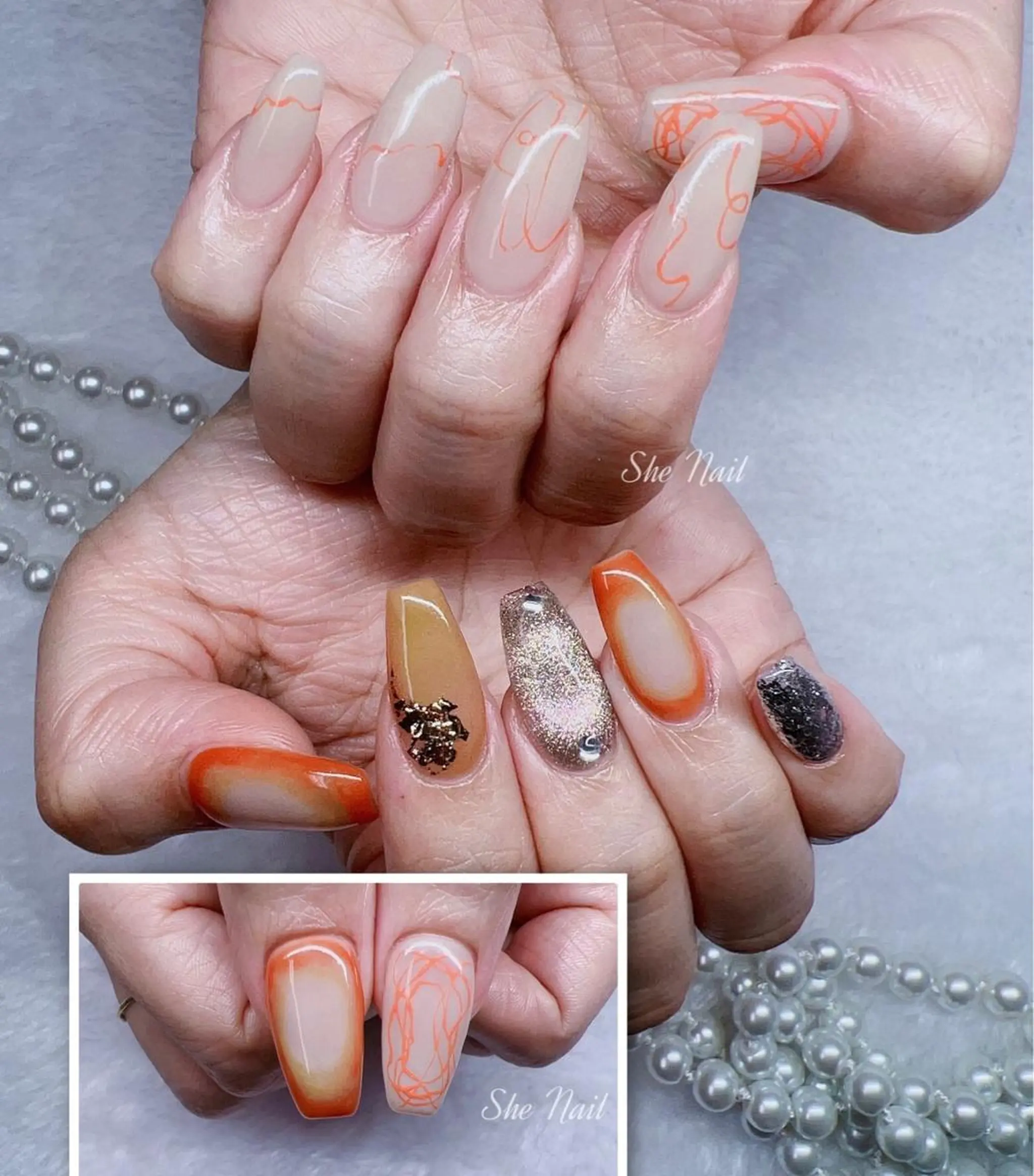 ネイル チークネイル 長さ出し フレンチネイル キラキラネイル 韓国ネイル ハンドネイル She   Nail所属・ISA_ BELLAのネイルデザイン