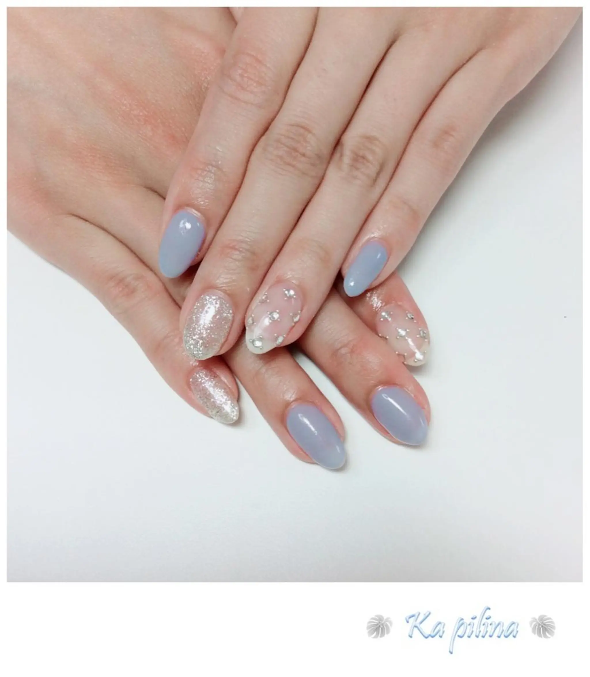 ネイル ブルー ラメ(グリッター) ニュアンスネイル Nail salon Ka pilinaのネイルデザイン