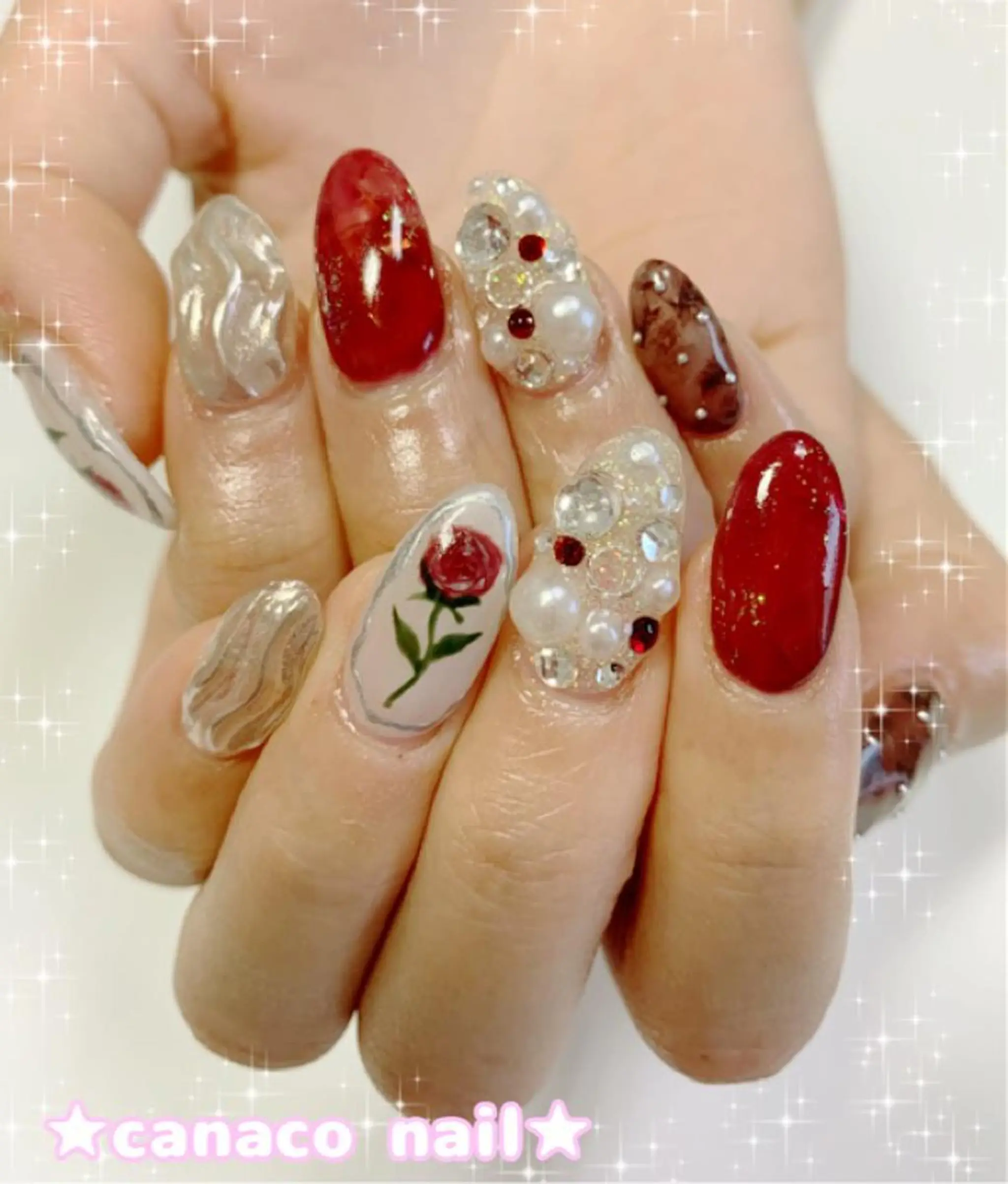 ネイル アートネイル ジェルネイル パラジェル ストーンネイル ハンドネイル ハンドケア ベテランネイル cnc  nailのネイルデザイン