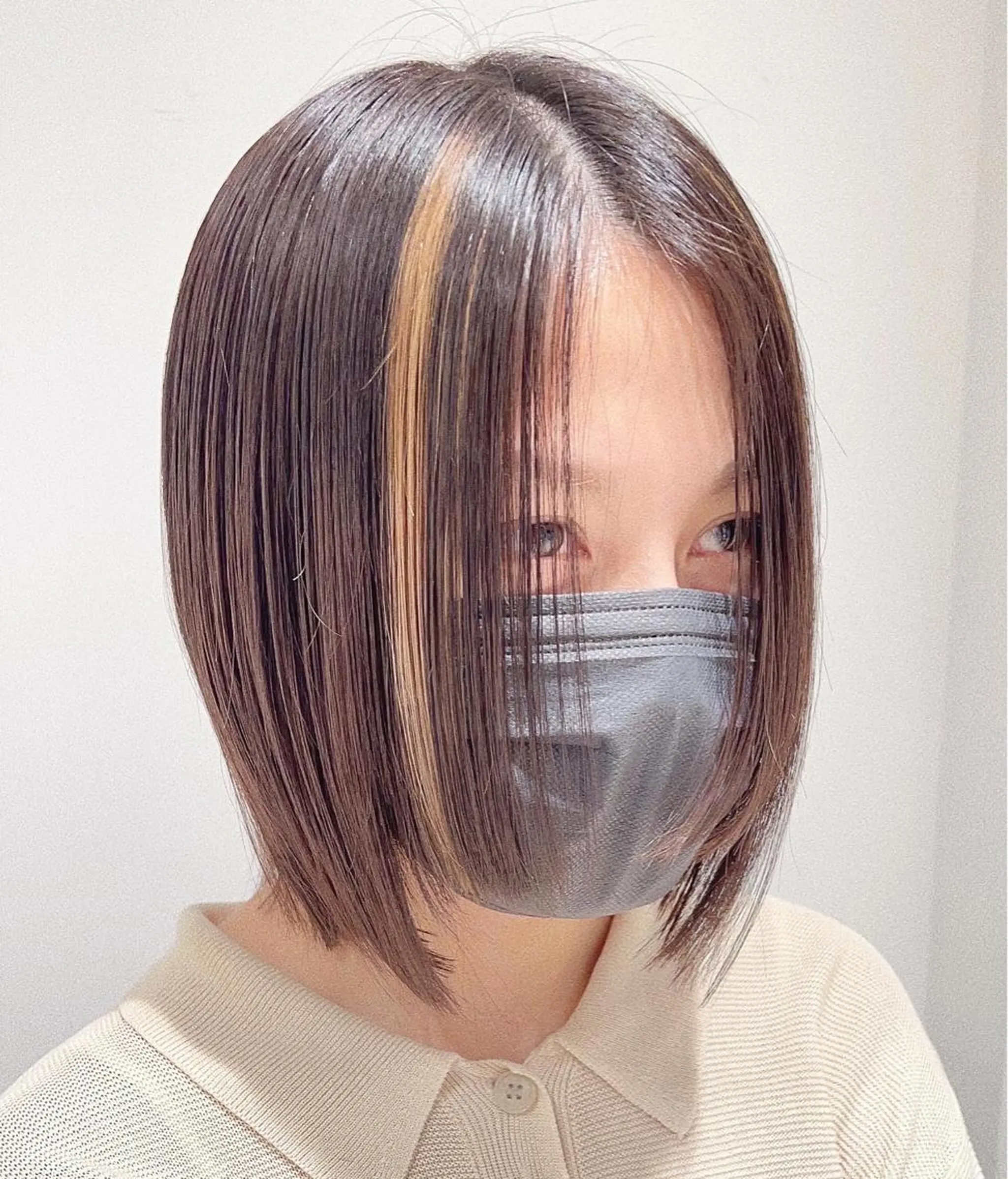 ショート カラー 切りっぱなしボブ ハイライトカラー ボブ ハイライト カット ヘアカラー トリートメント ヘッドスパ GO TODAY SHAIRE SALON 渋谷モディ所属・スキバサミを使わない カット🌼唯🌼のヘアスタイル