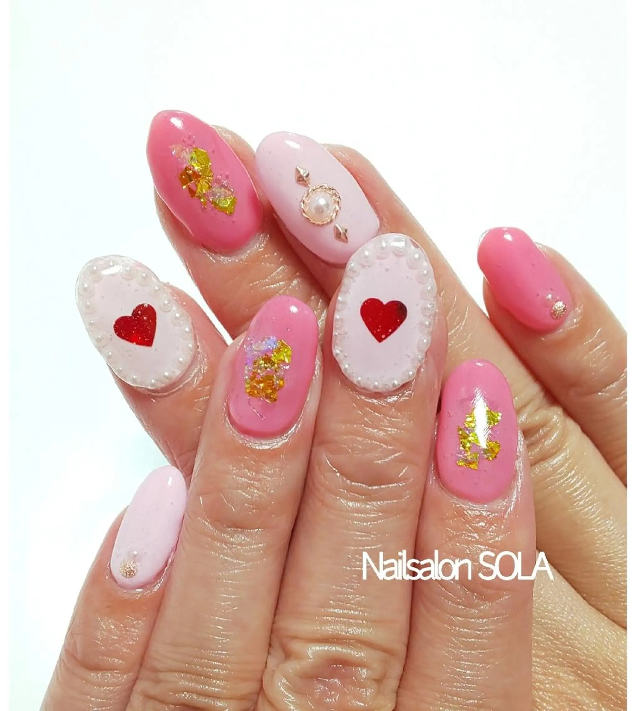 ネイル ハート ピンク バレンタイン ハンドネイル 田代 夏子のネイルデザイン