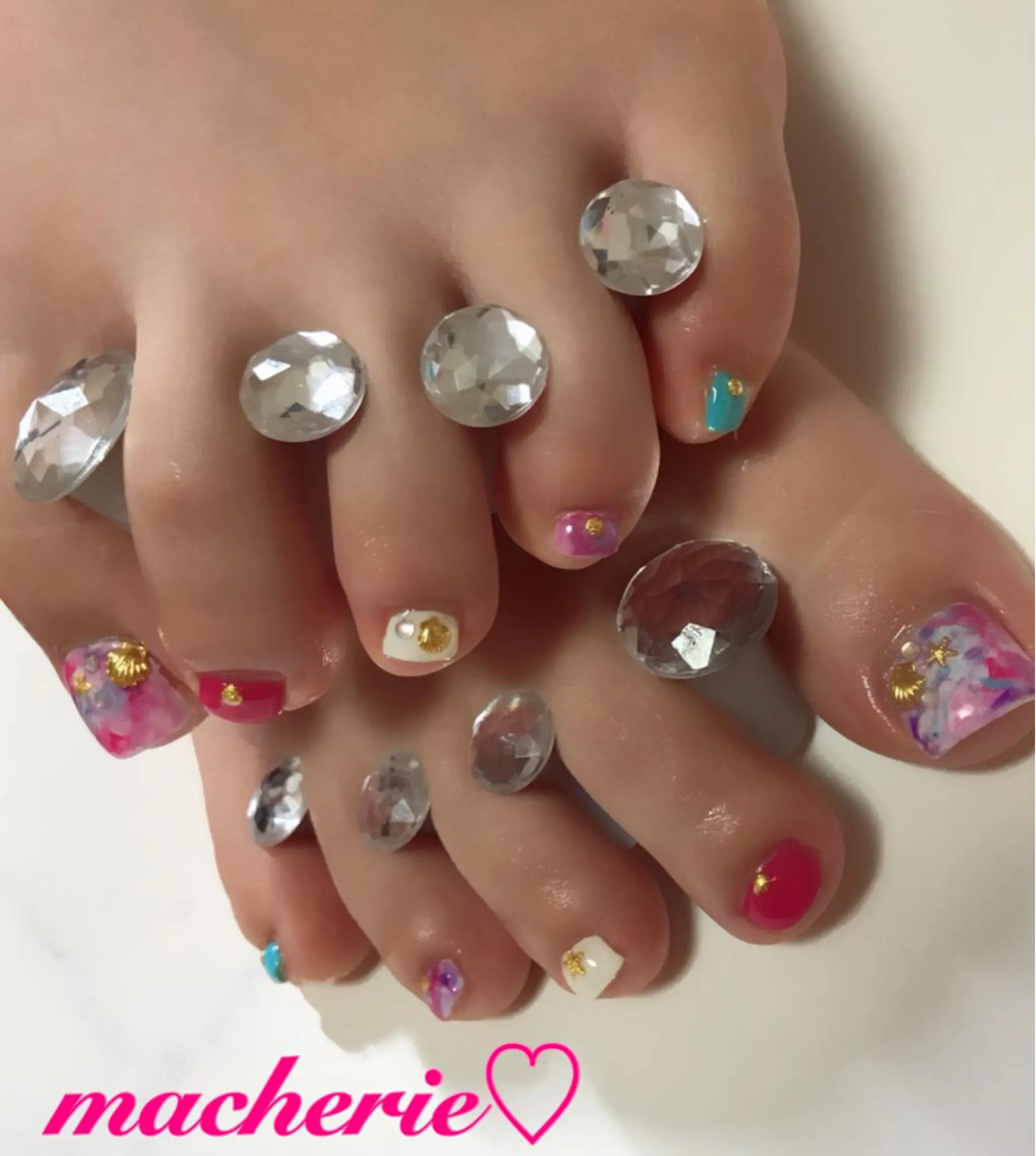 ネイル 大理石ネイル(マーブル) ピンク フットネイル Nail Salon macherieのネイルデザイン