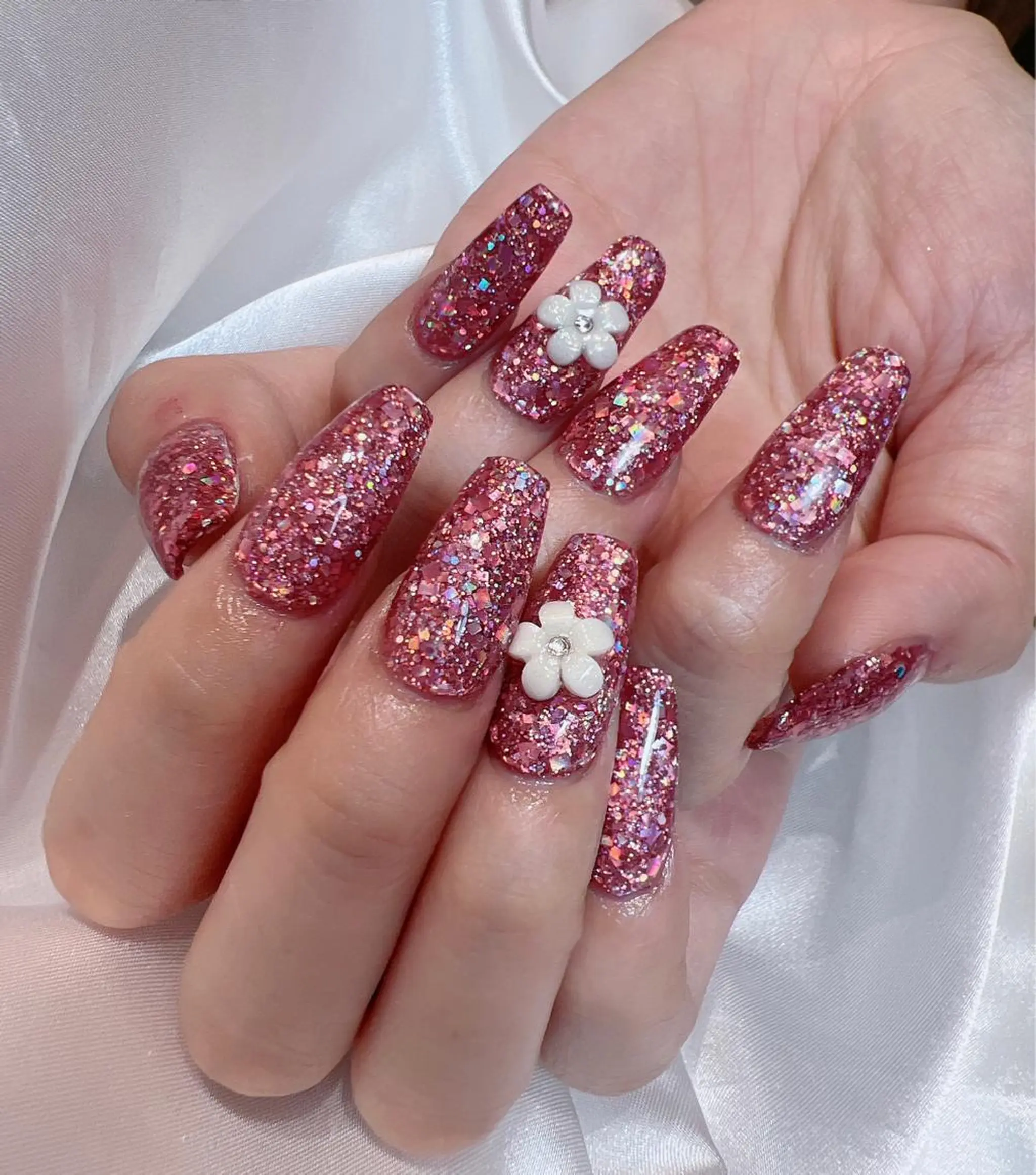 ネイル ラメ(グリッター) ワンカラーネイル ピンク スカルプネイル bijou nails　蓮のネイルデザイン