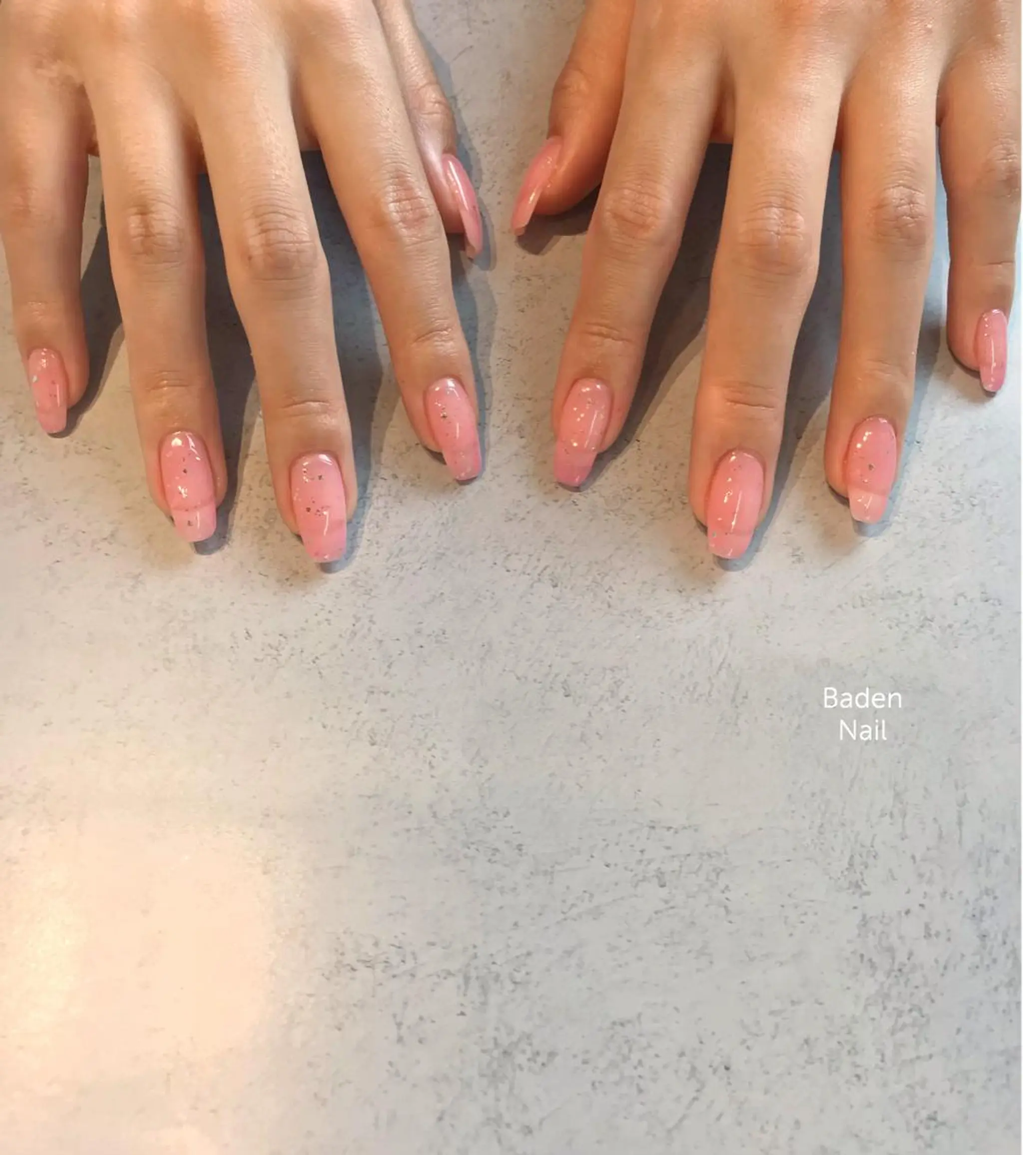 ネイル クリアネイル ラメ(グリッター) ピンク ハンドネイル Baden Nail ﾊﾞ-ﾃﾞﾝ ﾈｲﾙのネイルデザイン