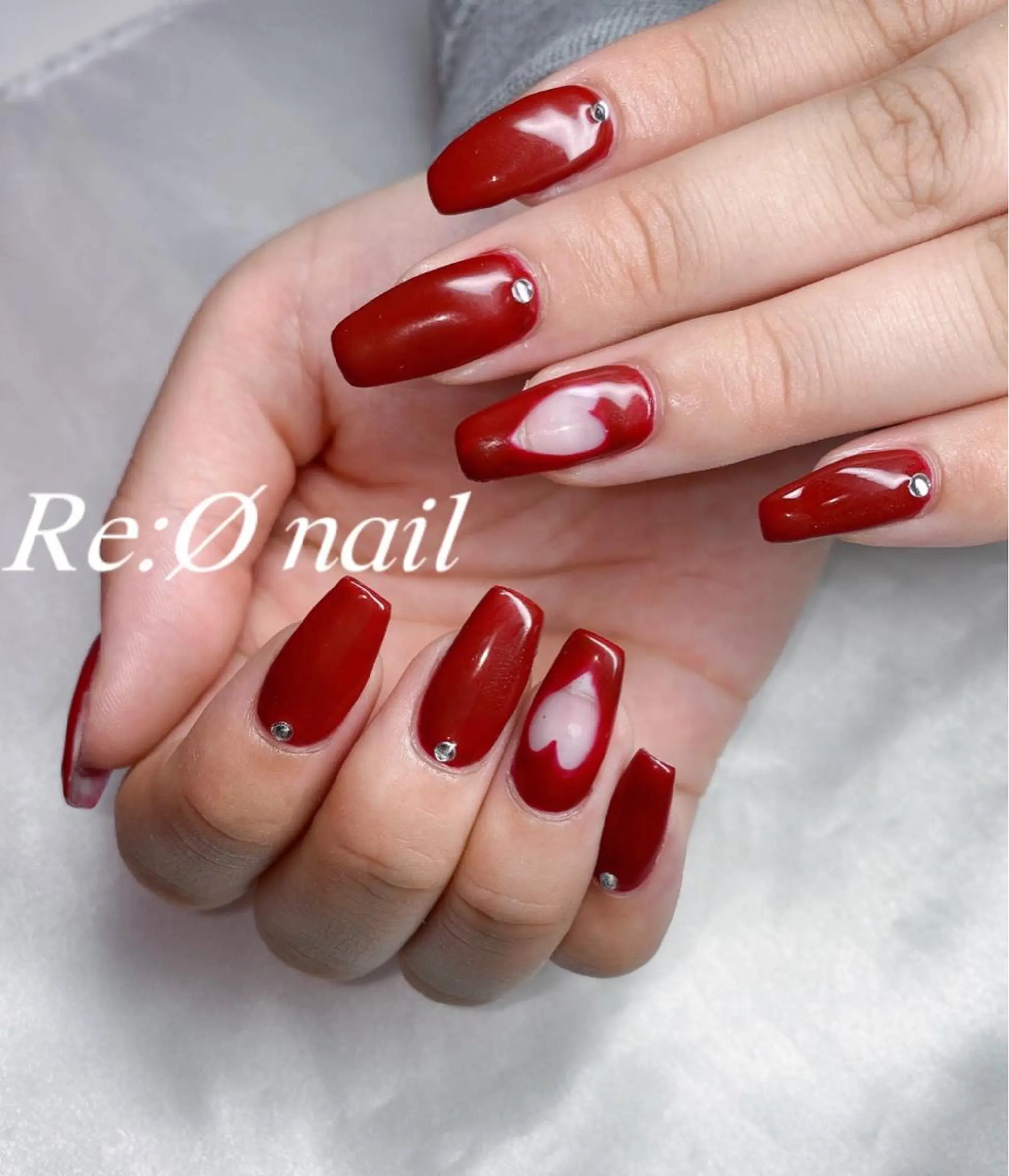 ネイル ハート ハンドネイル Re:Ø nail 🩵TSUJIのネイルデザイン