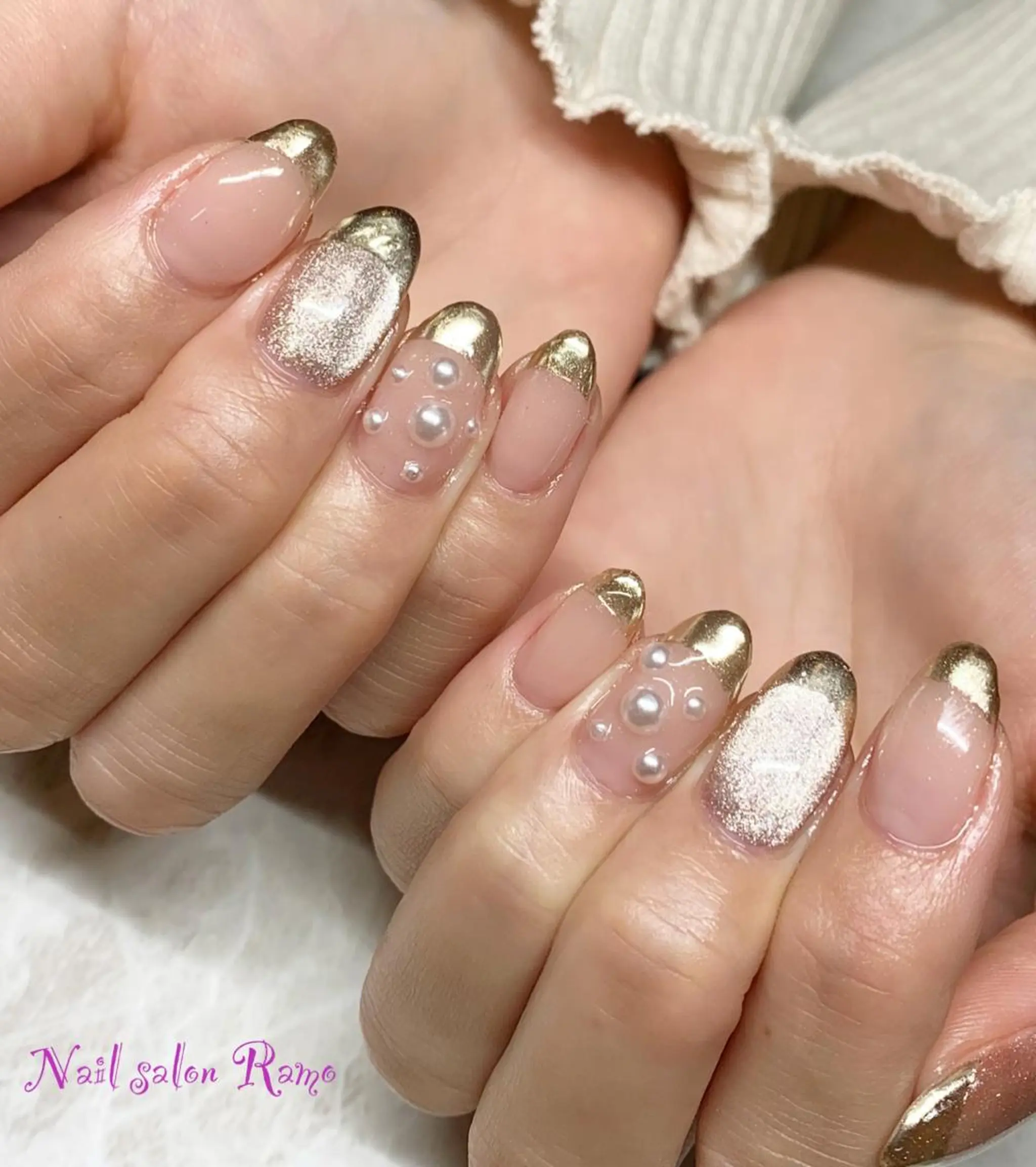 ネイル アートネイル ブルー ジェルネイル ミラーネイル パラジェル Nail salon Ramo所属・松田 祥子のネイルデザイン