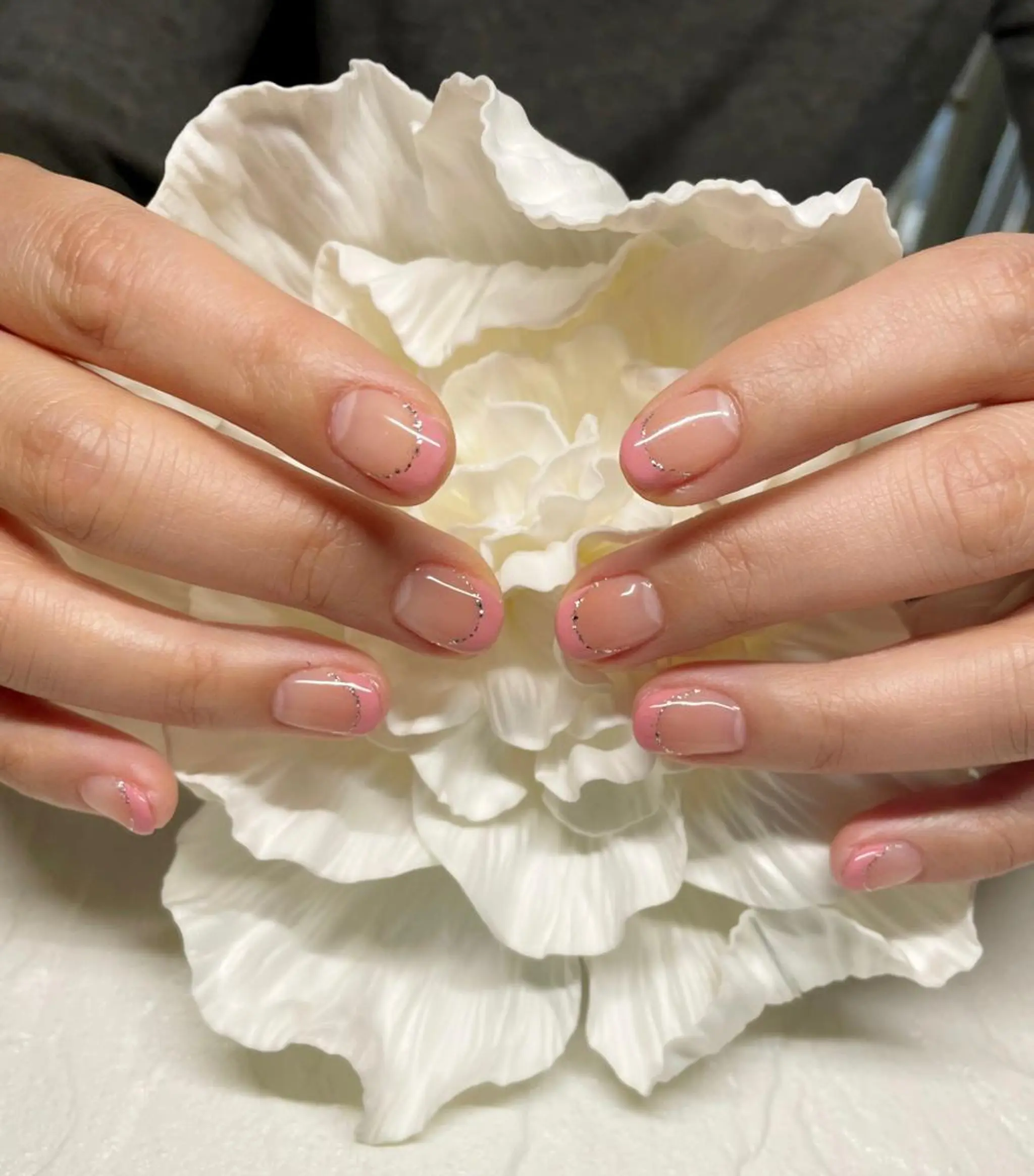 ネイル フレンチネイル ラメ(グリッター) 元住吉ネイルサロン ナチュレのネイルデザイン